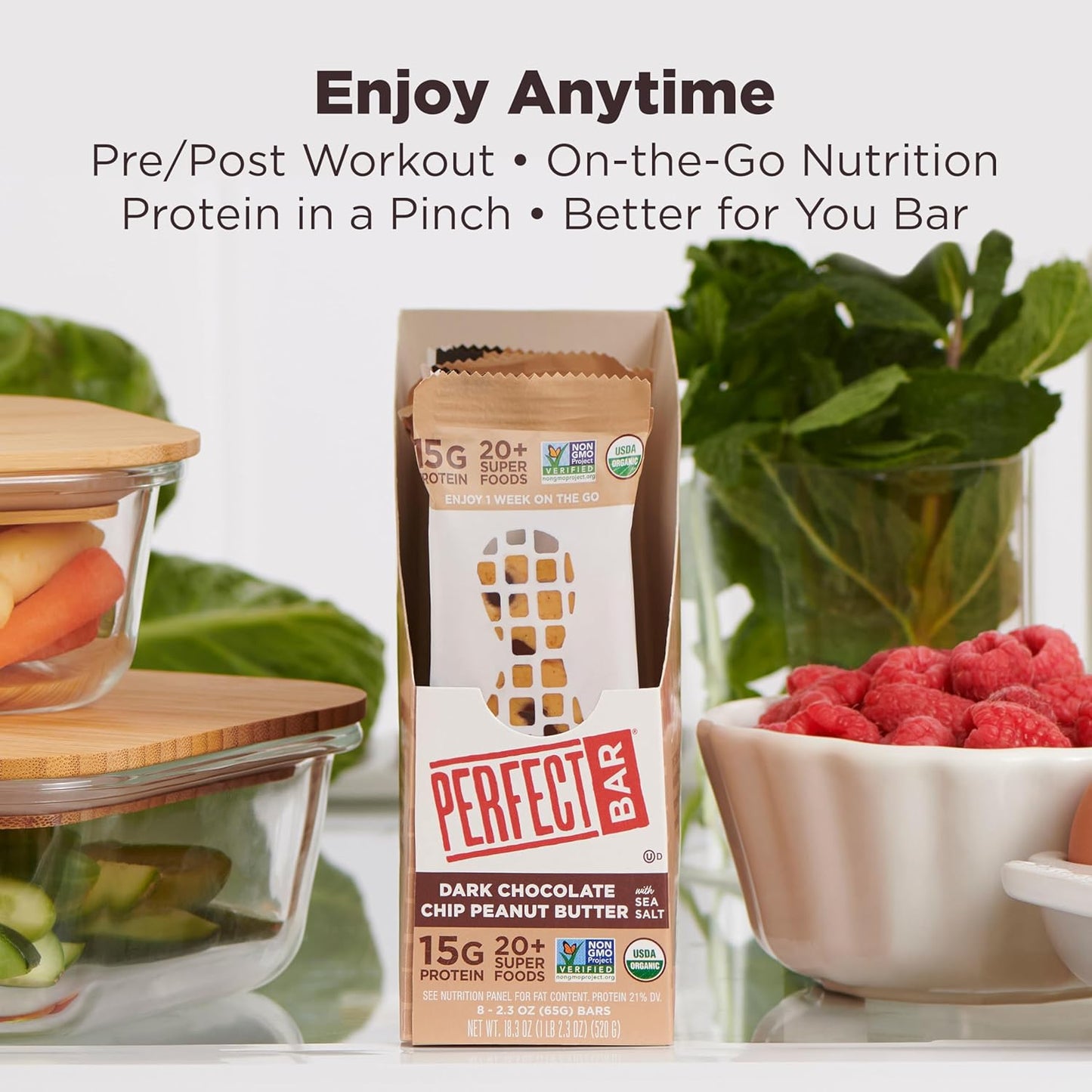 Organic High-Protein Dark Chocolate Chip Peanut Butter Bars - Gluten-Free, Soy-Free, Non-GMO (10 Count, 2.3 oz)