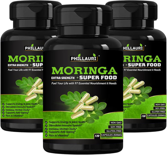 Organic Himalayan Moringa Leaf Capsules | 360 Count (3 Pack) - Pure Moringa Powder Supplement