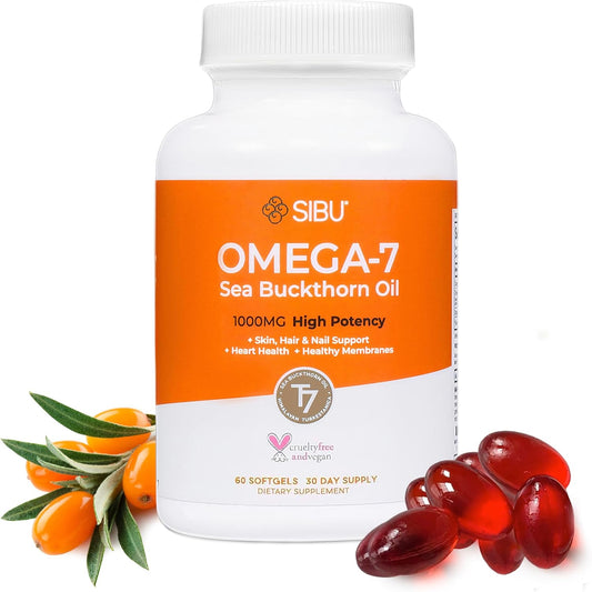 Organic Himalayan Sea Buckthorn Oil Softgels for Skin, Hair & Nails (60ct) - Omega-7 Supplement for Dryness - 30 Day Supply
