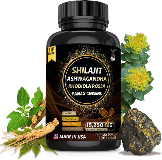 Organic Himalayan Shilajit Capsules with Fulvic Acid & Trace Minerals - Boost Energy, Immunity, and Metabolism - 120 Count