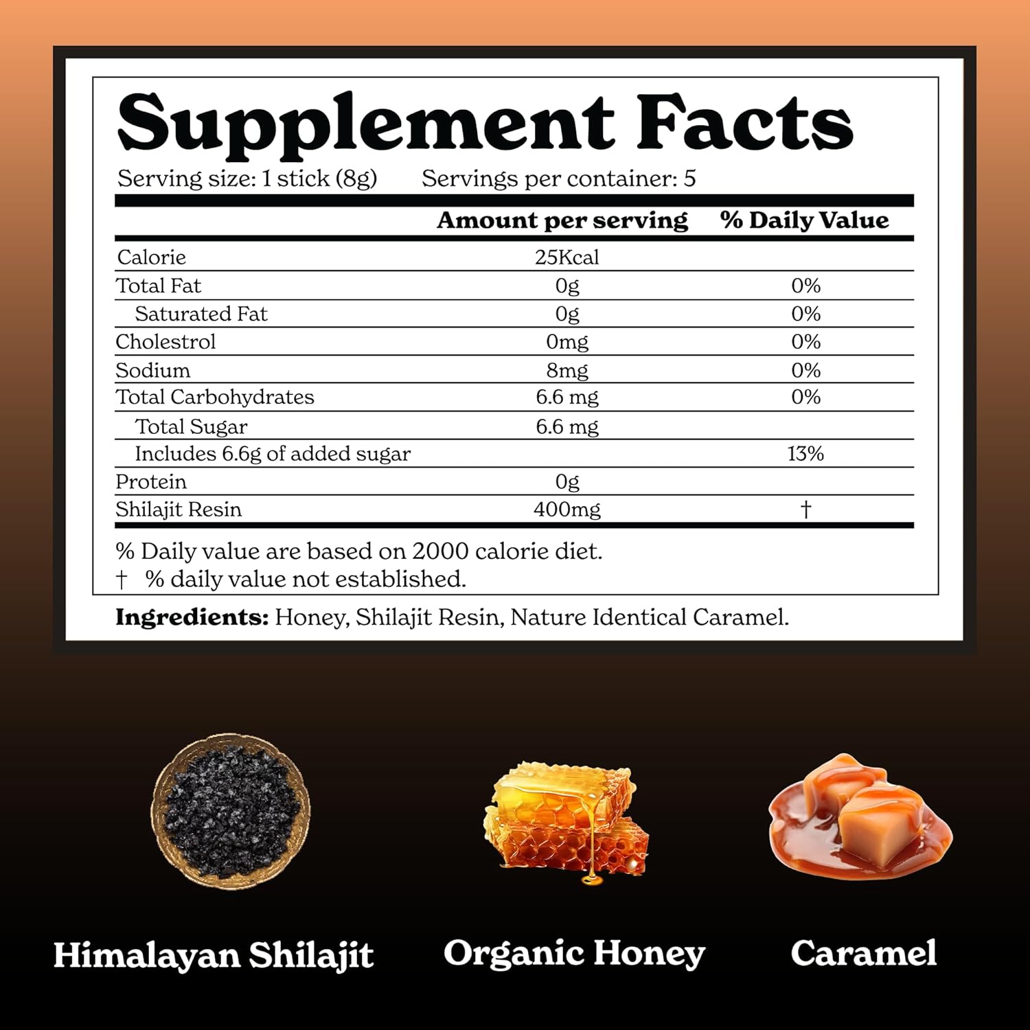 Organic Himalayan Shilajit Caramel Honey Sticks with Saffron & 85+ Trace Minerals | Energy Boost & Immune Support | 30 Easy-to-Consume Sticks