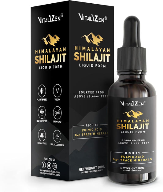 Organic Himalayan Shilajit Drops for Detox, Energy & Immune Support - 100% Natural Liquid with Fulvic Acid & Trace Minerals - 30ml