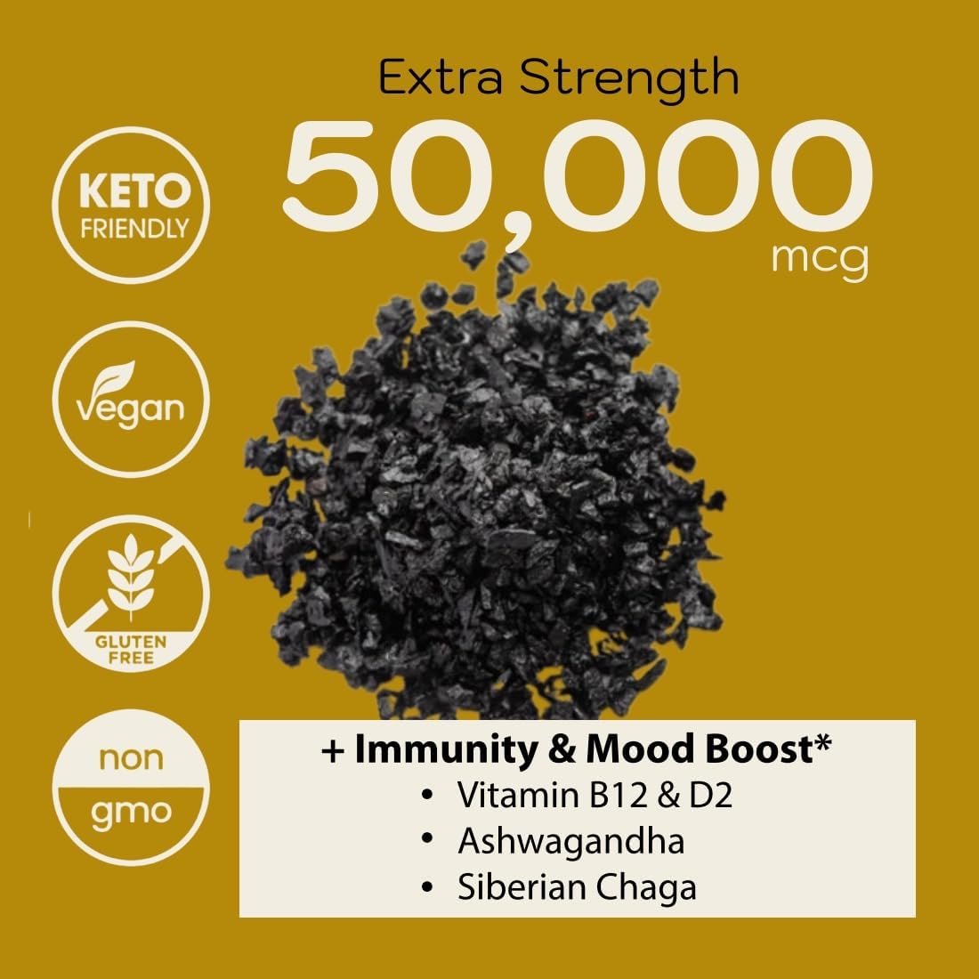 Organic Himalayan Shilajit Gummies - 50,000mg Strength with Ashwagandha & Chaga - 2 Month Supply - Vegan Keto Friendly