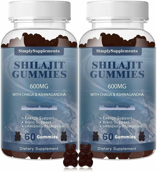 Organic Himalayan Shilajit Gummies 600mg - Energy & Immunity Support, Trace Minerals, Fulvic Acid, Men & Women, Vegan - 60 Gummies (2 Pack)