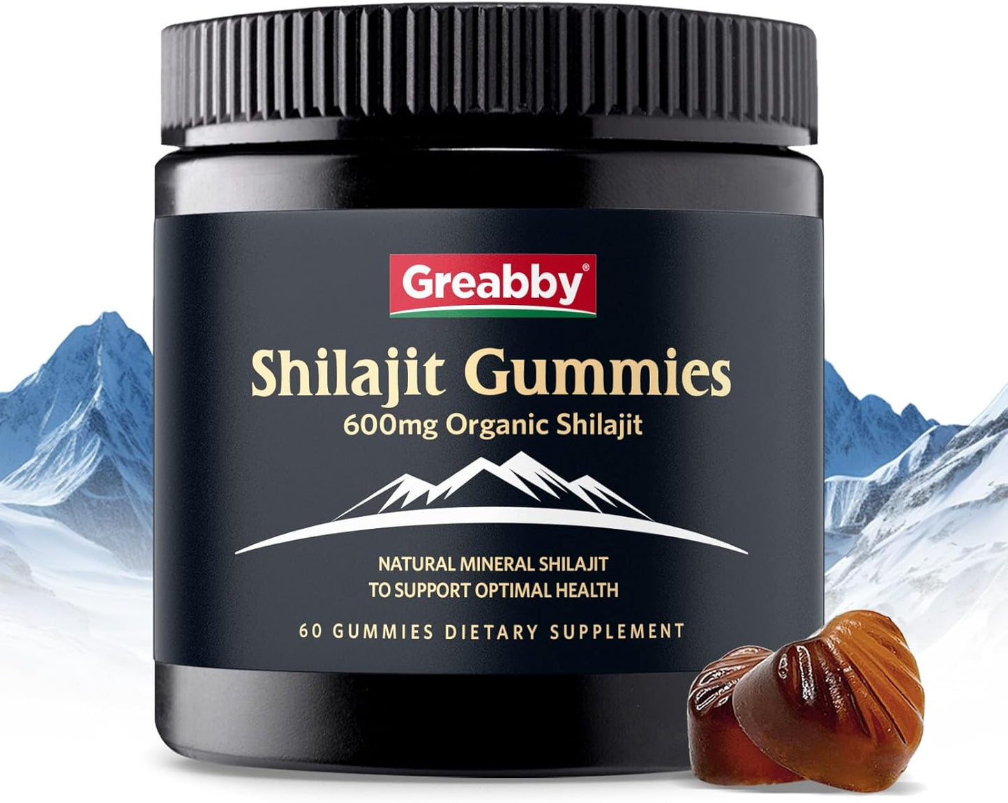 Organic Himalayan Shilajit Gummies for Men - 600mg Chewable Supplement with 85+ Trace Minerals and Fulvic Acid - Energy & Immune Support - 60 Count
