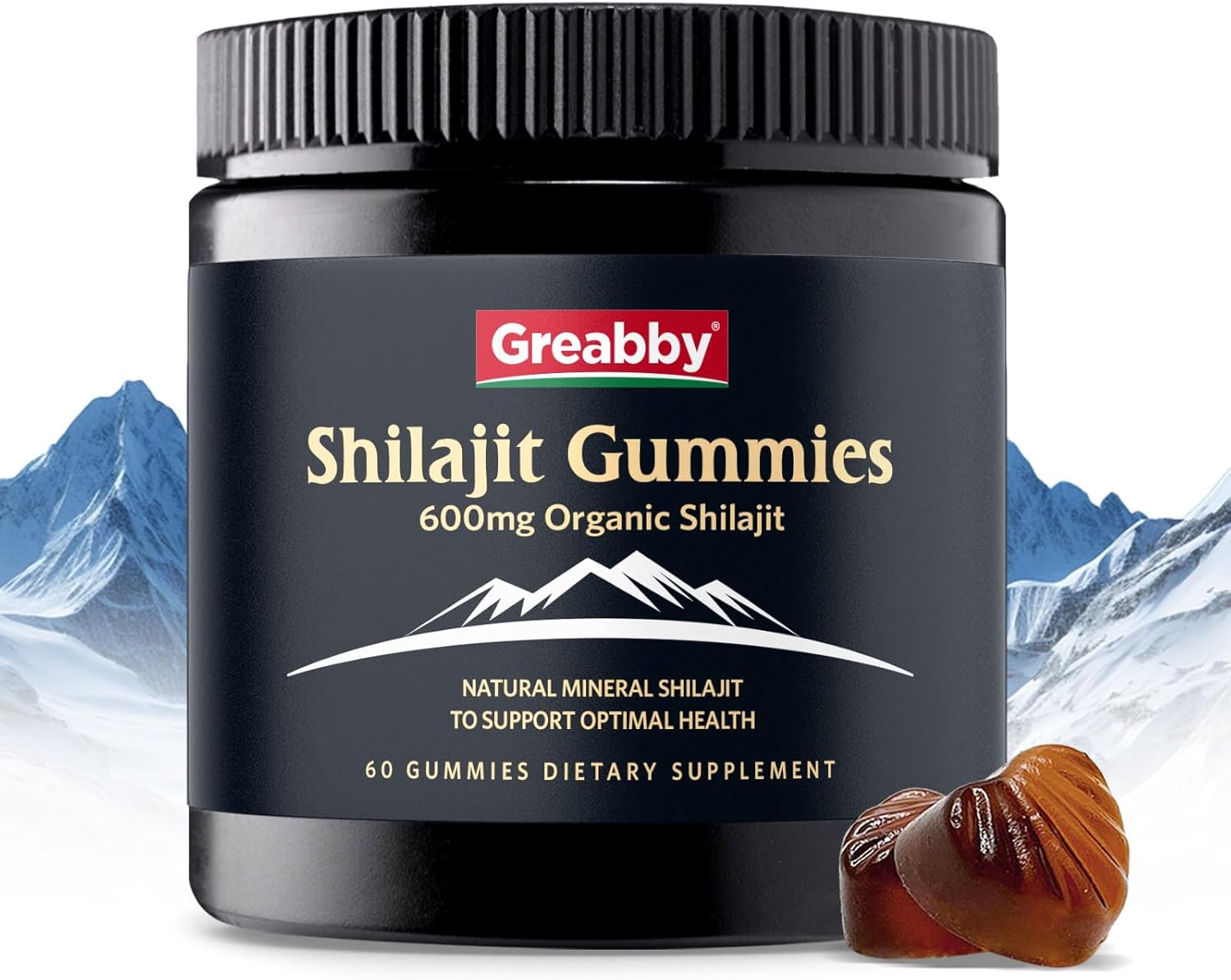 Organic Himalayan Shilajit Gummies for Men - 600mg Chewable Supplement with 85+ Trace Minerals and Fulvic Acid - Energy & Immune Support - 60 Count