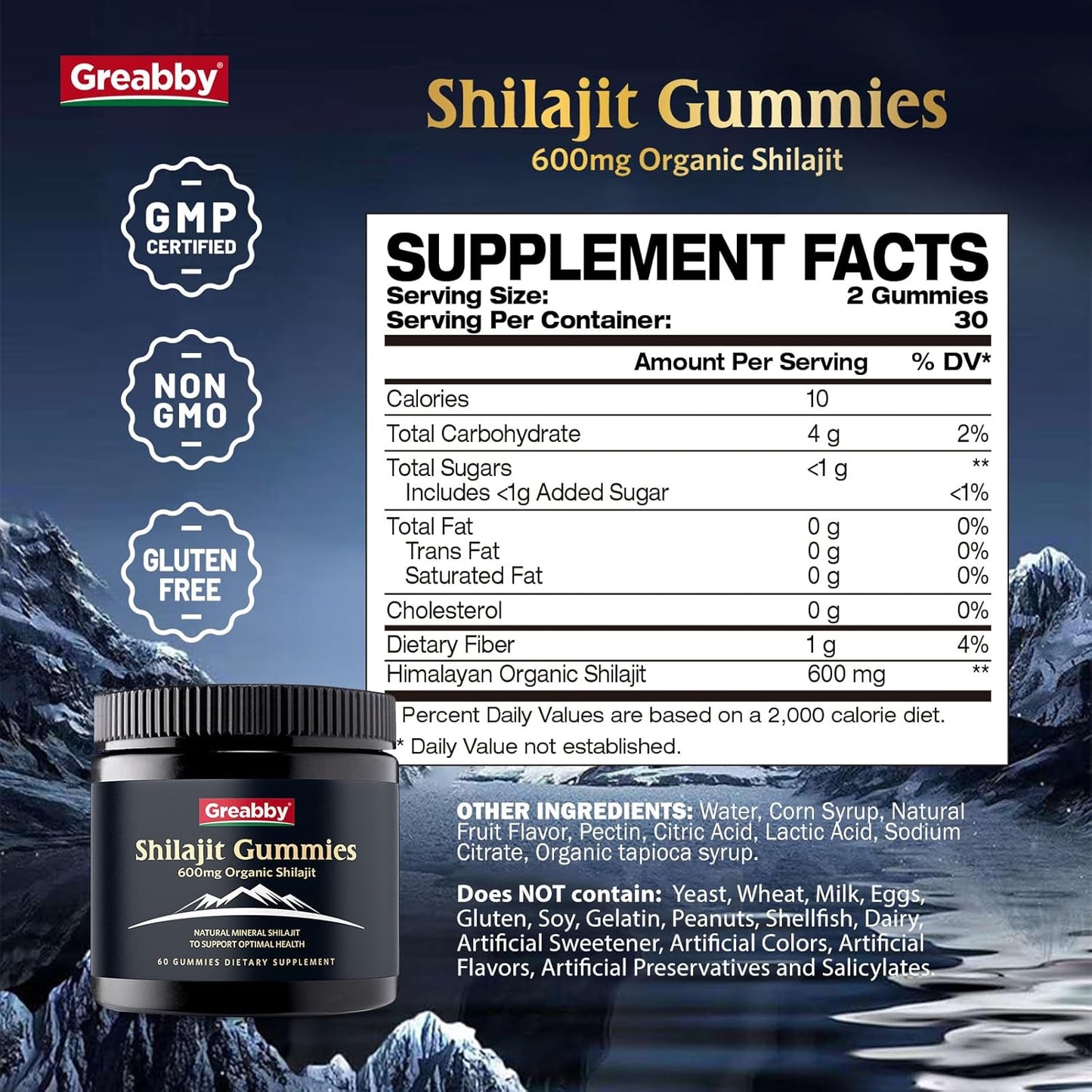Organic Himalayan Shilajit Gummies for Men - 600mg Chewable Supplement with 85+ Trace Minerals and Fulvic Acid - Energy & Immune Support - 60 Count