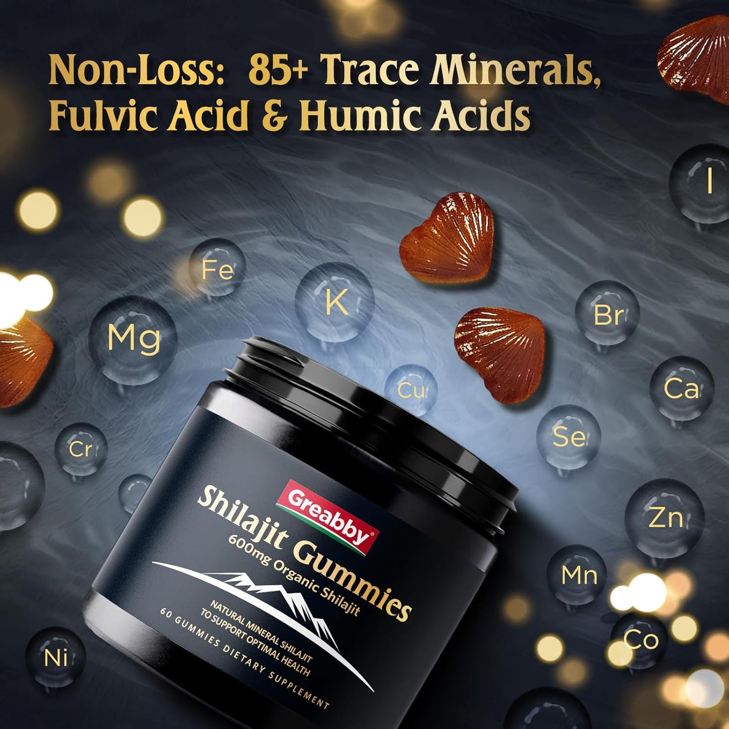 Organic Himalayan Shilajit Gummies for Men - 600mg Chewable Supplement with 85+ Trace Minerals and Fulvic Acid - Energy & Immune Support - 60 Count