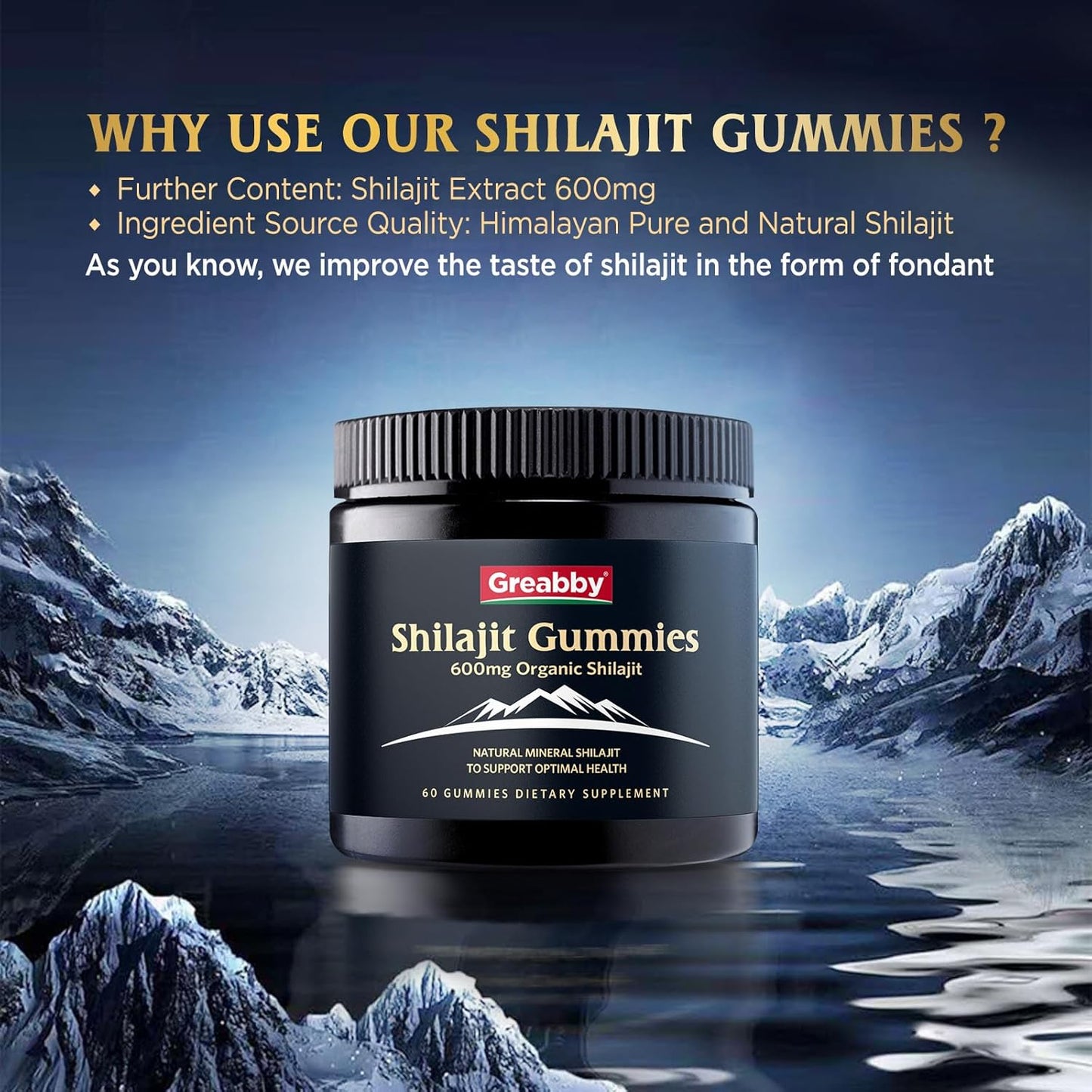 Organic Himalayan Shilajit Gummies for Men - 600mg Chewable Supplement with 85+ Trace Minerals and Fulvic Acid - Energy & Immune Support - 60 Count