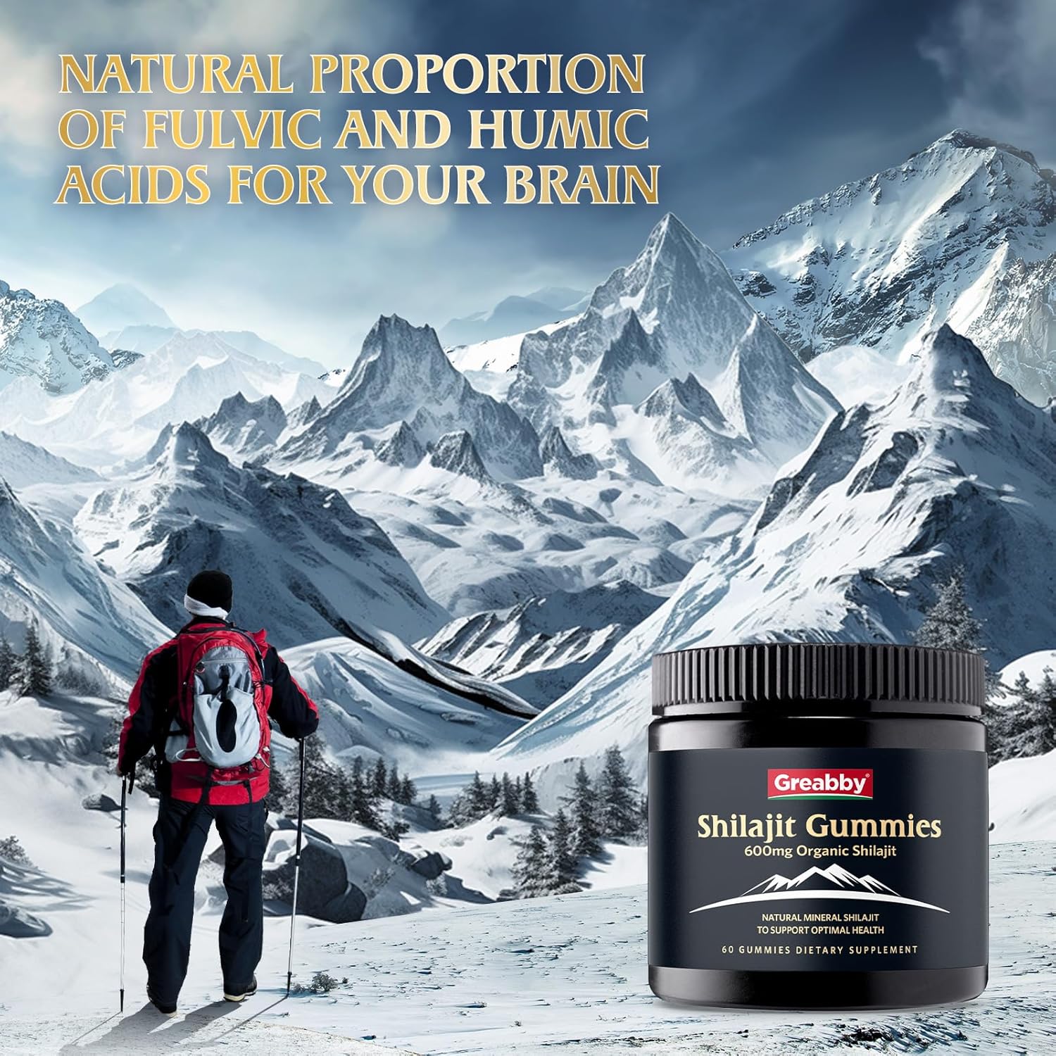 Organic Himalayan Shilajit Gummies for Men - 600mg Chewable Supplement with 85+ Trace Minerals and Fulvic Acid - Energy & Immune Support - 60 Count