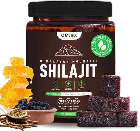 Organic Himalayan Shilajit Gummies with Ashwagandha & Manuka Honey - Energy Boost & Health Support - Non-GMO, Vegan - 60 Count