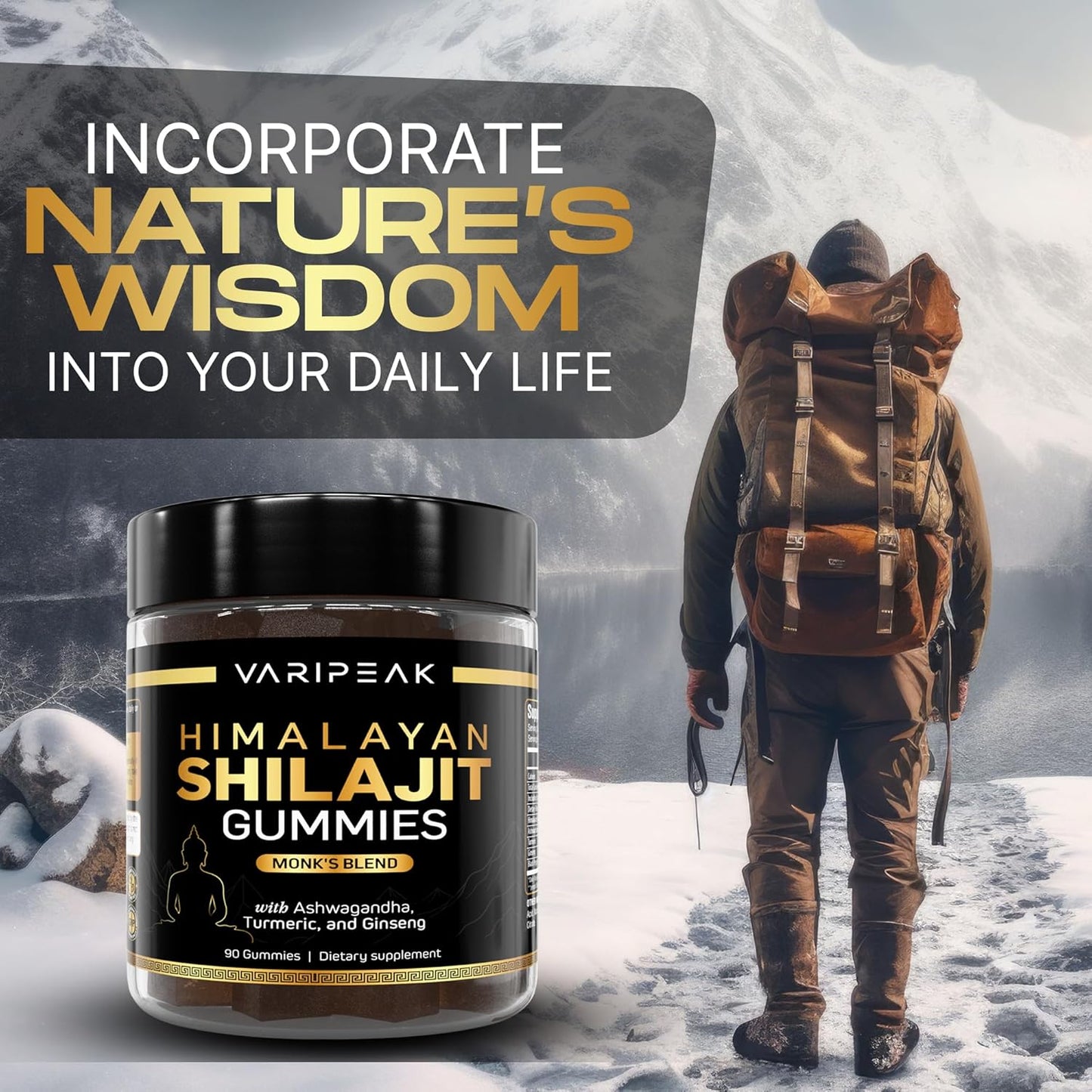 Organic Himalayan Shilajit Gummies with Ashwagandha, Turmeric & Ginseng | Energy, Immunity, Cognitive Support | 90 Count | Sugar Free, Vegan, Non-GMO | Men and Women