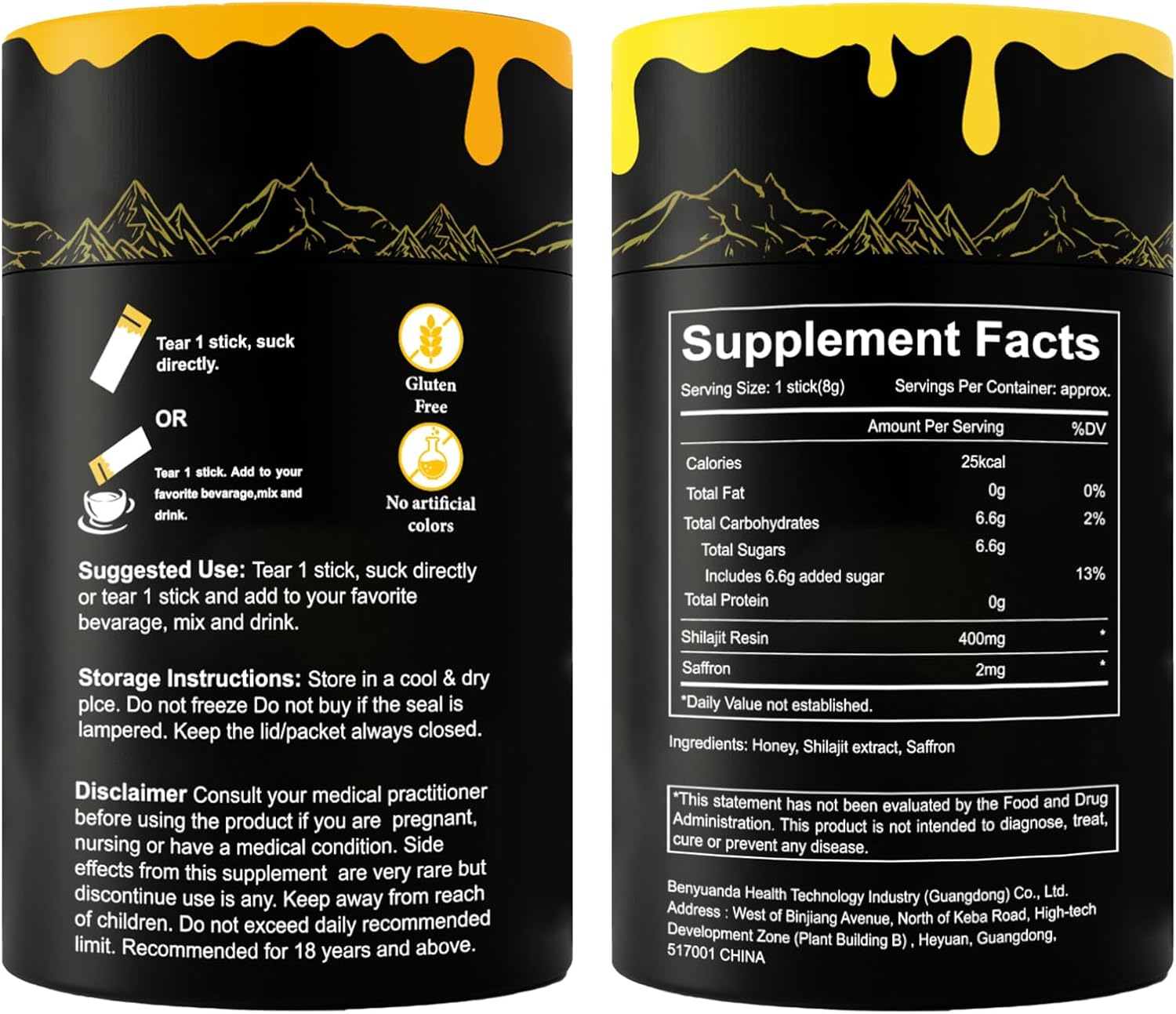 Organic Himalayan Shilajit Honey Sticks with Gold Saffron - Rich in Fulvic Acid and Trace Minerals - for Men and Women - 30 Sticks