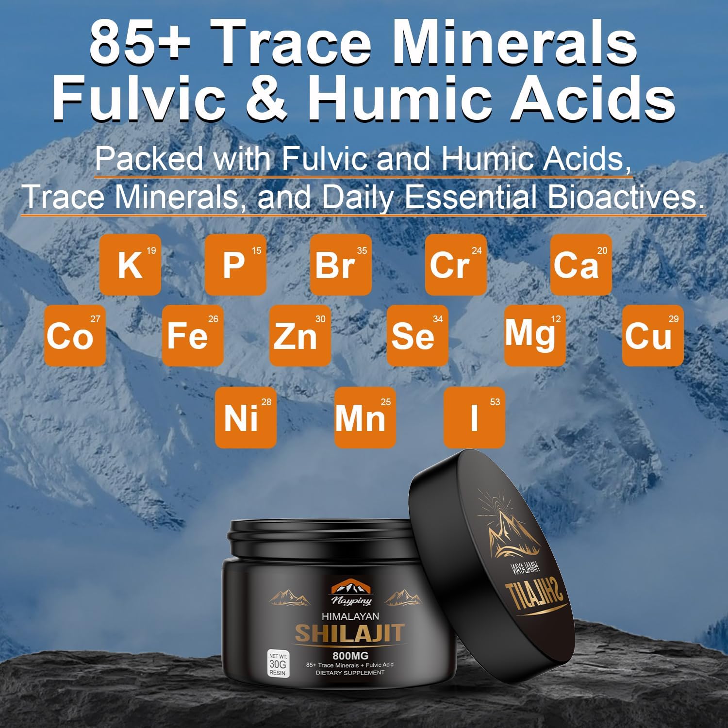 Organic Himalayan Shilajit Resin - 800mg Gold Grade with Fulvic Acid & 85+ Trace Minerals for Energy, Strength, and Immunity - Men & Women - 800mg