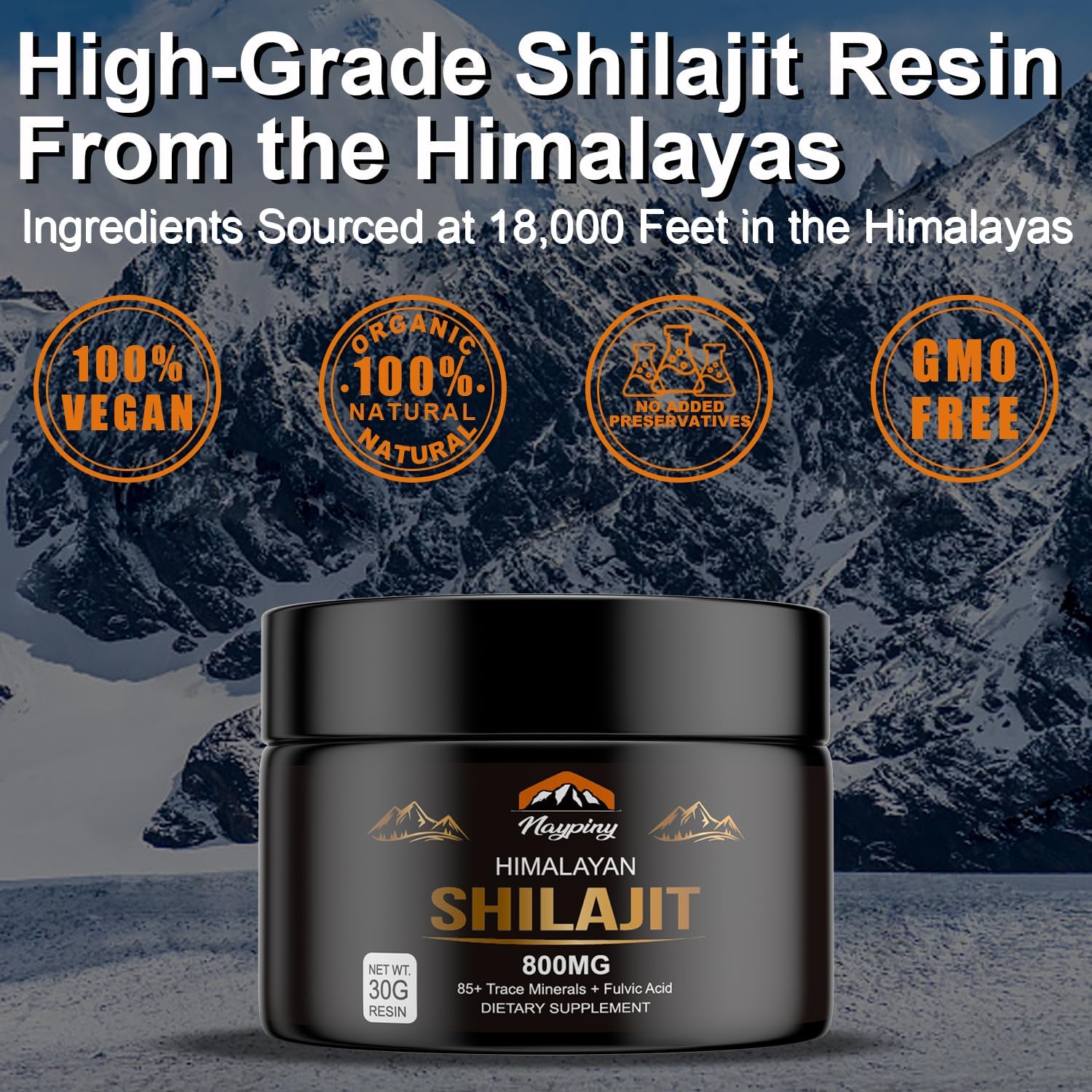 Organic Himalayan Shilajit Resin - 800mg Gold Grade with Fulvic Acid & 85+ Trace Minerals for Energy, Strength, and Immunity - Men & Women - 800mg