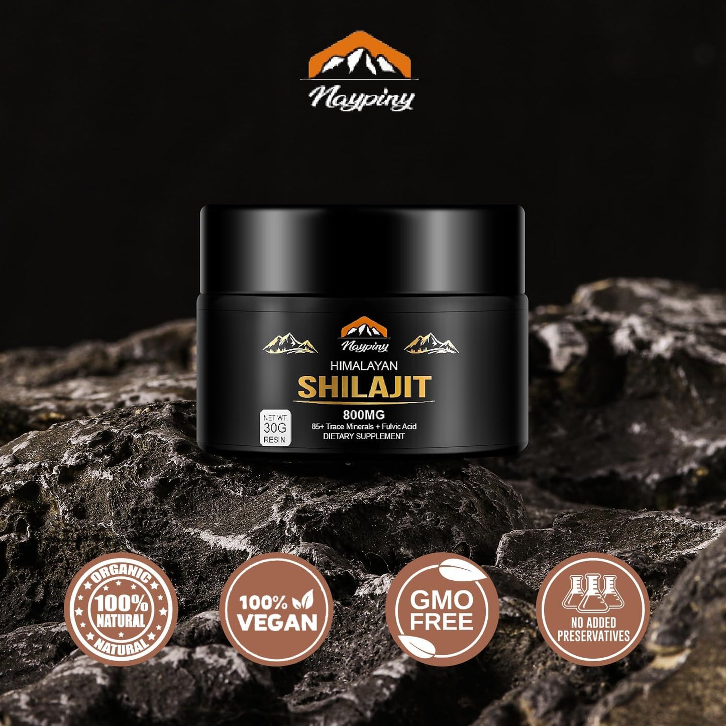 Organic Himalayan Shilajit Resin - 800mg Maximum Potency with 85+ Trace Minerals for Energy & Immune Support - 30g