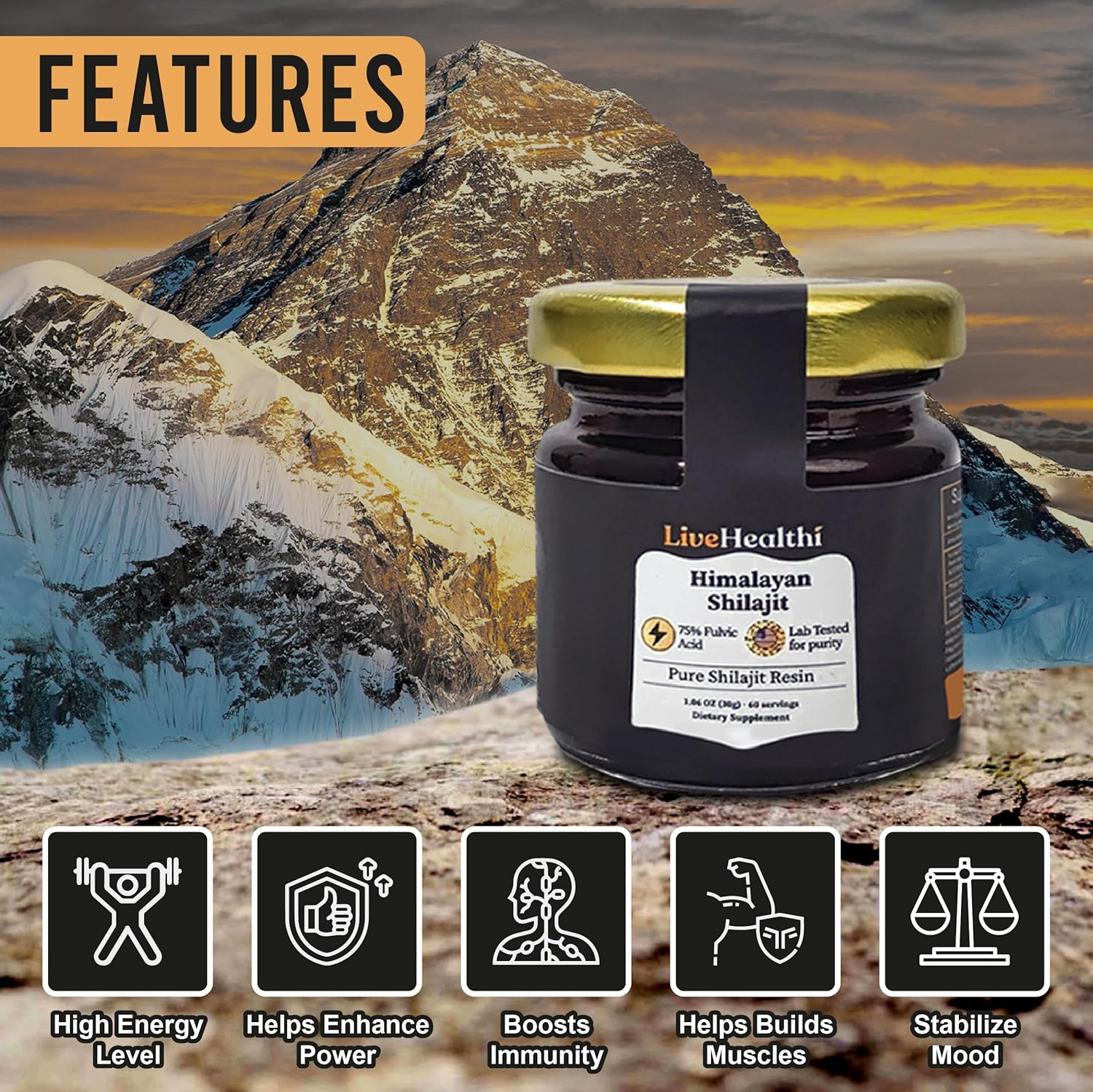 Organic Himalayan Shilajit Resin - Energy Boost & Immune Support - 85+ Trace Minerals - Lab Tested - 30g