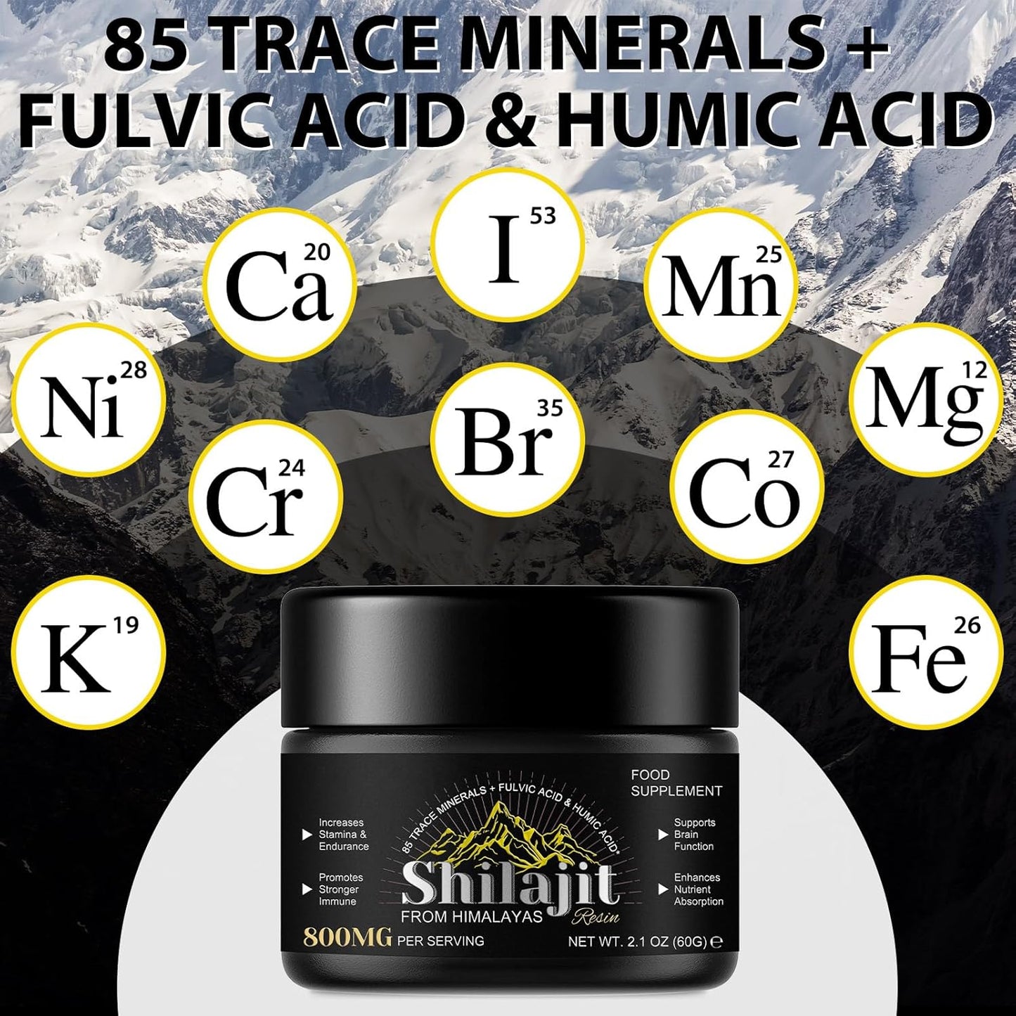 Organic Himalayan Shilajit Resin - Pure Source of Energy with 85+ Minerals for Men and Women - 2.1 OZ (4 Months Supply)