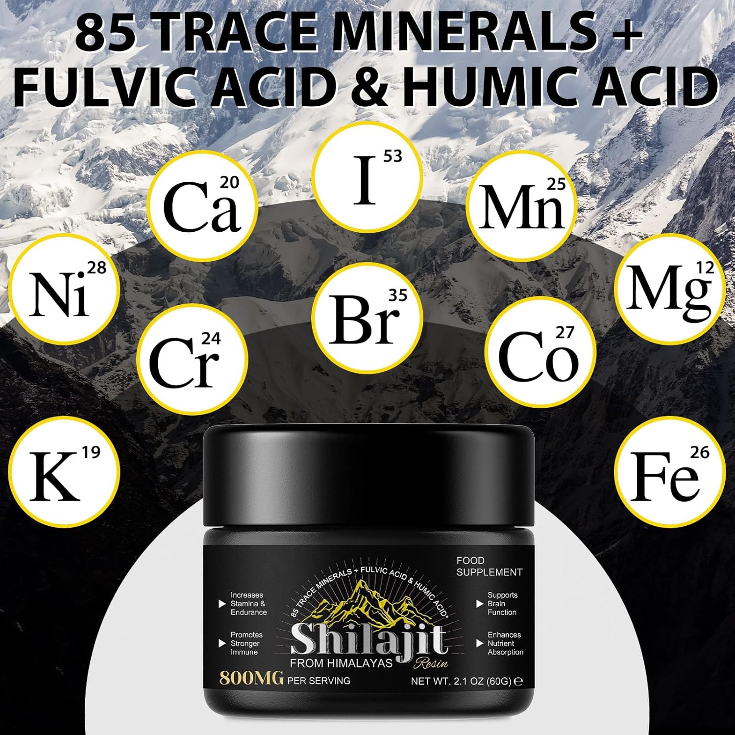 Organic Himalayan Shilajit Resin - Pure Source of Energy with 85+ Minerals for Men and Women - 2.1 OZ (4 Months Supply)