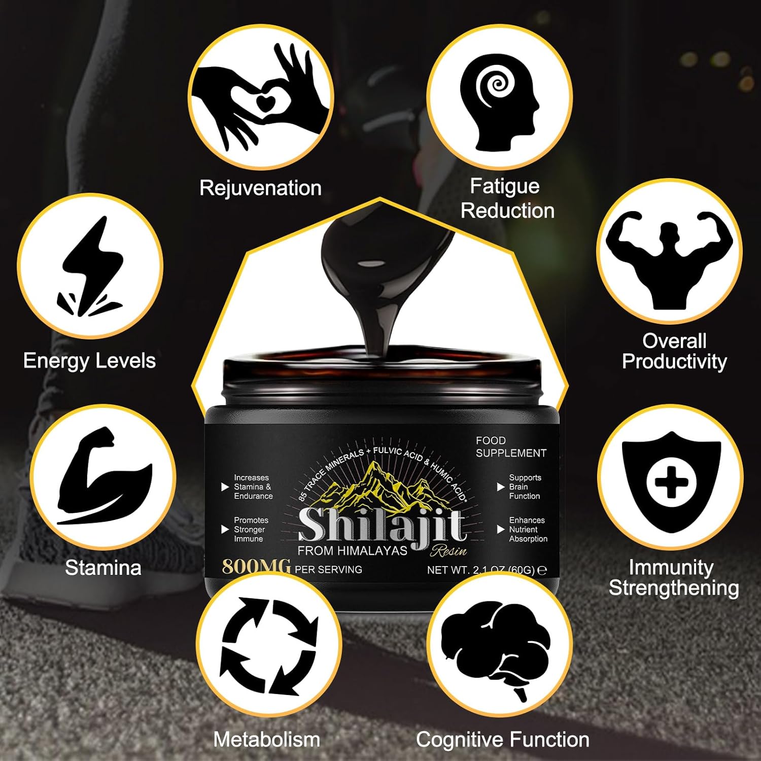 Organic Himalayan Shilajit Resin - Pure Source of Energy with 85+ Minerals for Men and Women - 2.1 OZ (4 Months Supply)