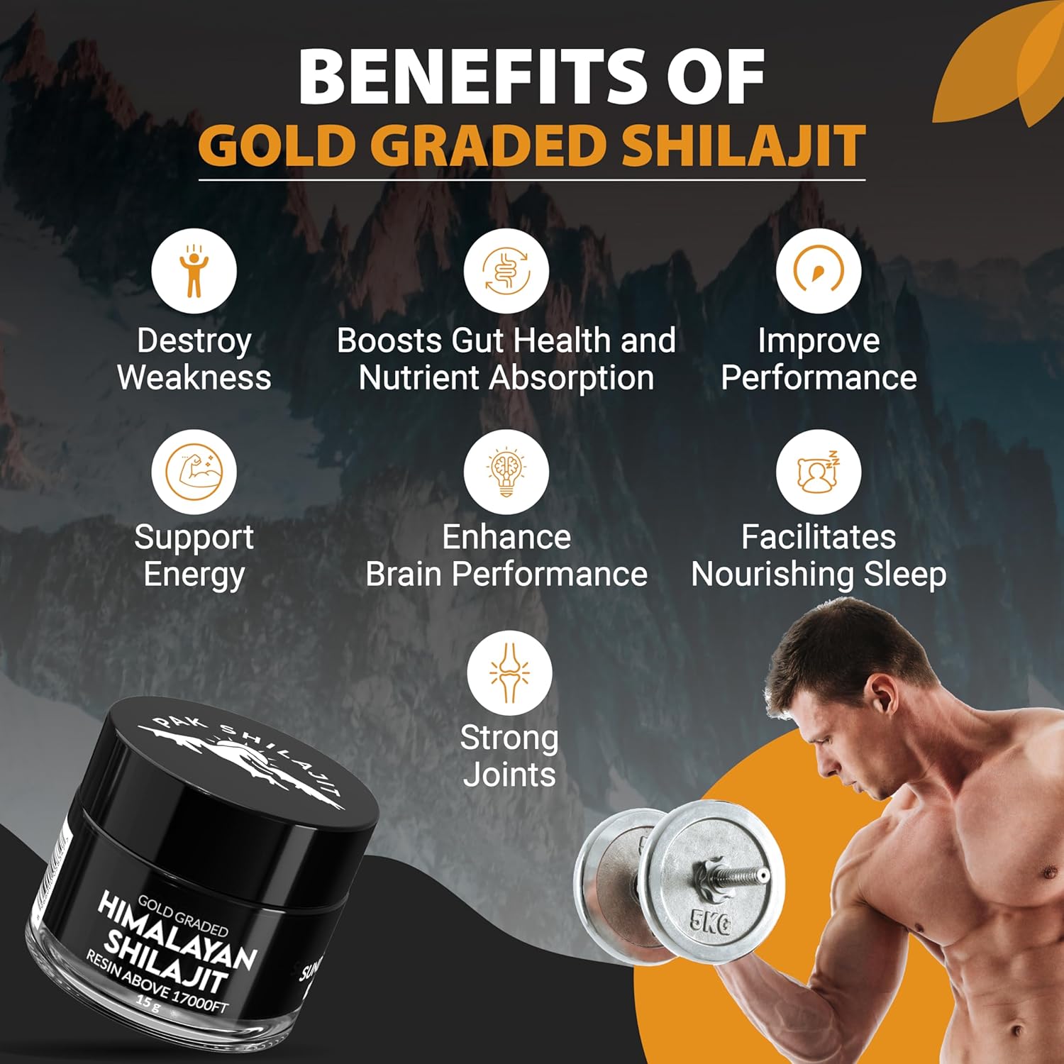 Organic Himalayan Shilajit Resin 15g - Pure Sun-Dried Shilajit Above 17,000FT - 45 Day Supply - Gold Graded with 85+ Natural Minerals