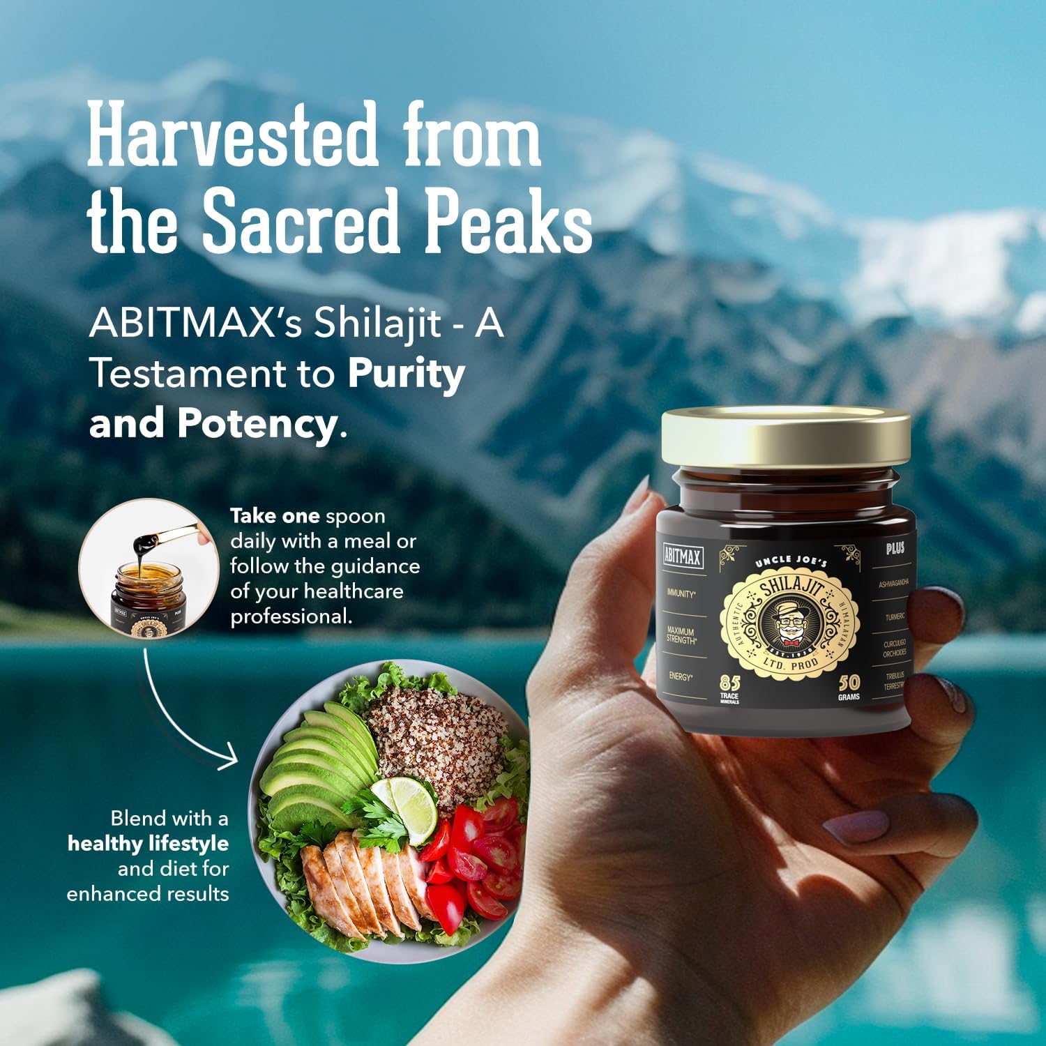 Organic Himalayan Shilajit Resin 50G - High Potency Golden Grade A Supplement with 85+ Trace Minerals, Fulvic Acid for Energy & Immune Support