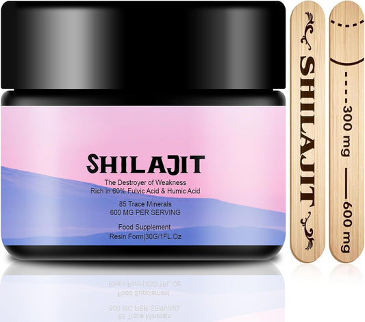 Organic Himalayan Shilajit Resin 600mg - High Potency with 85+ Trace Minerals & Fulvic Acid - Energy and Immune Support - 30g