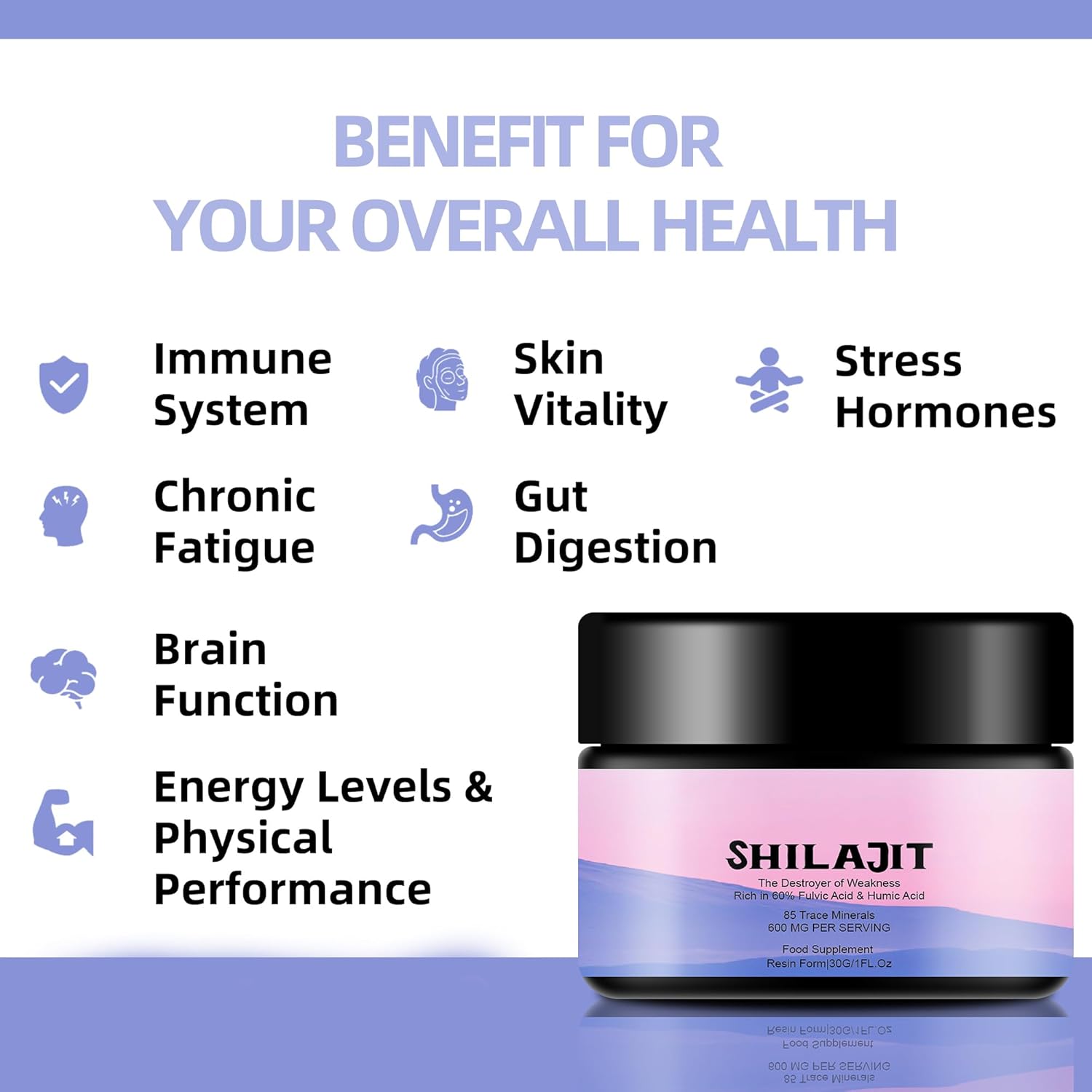 Organic Himalayan Shilajit Resin 600mg - High Potency with 85+ Trace Minerals & Fulvic Acid - Energy and Immune Support - 30g