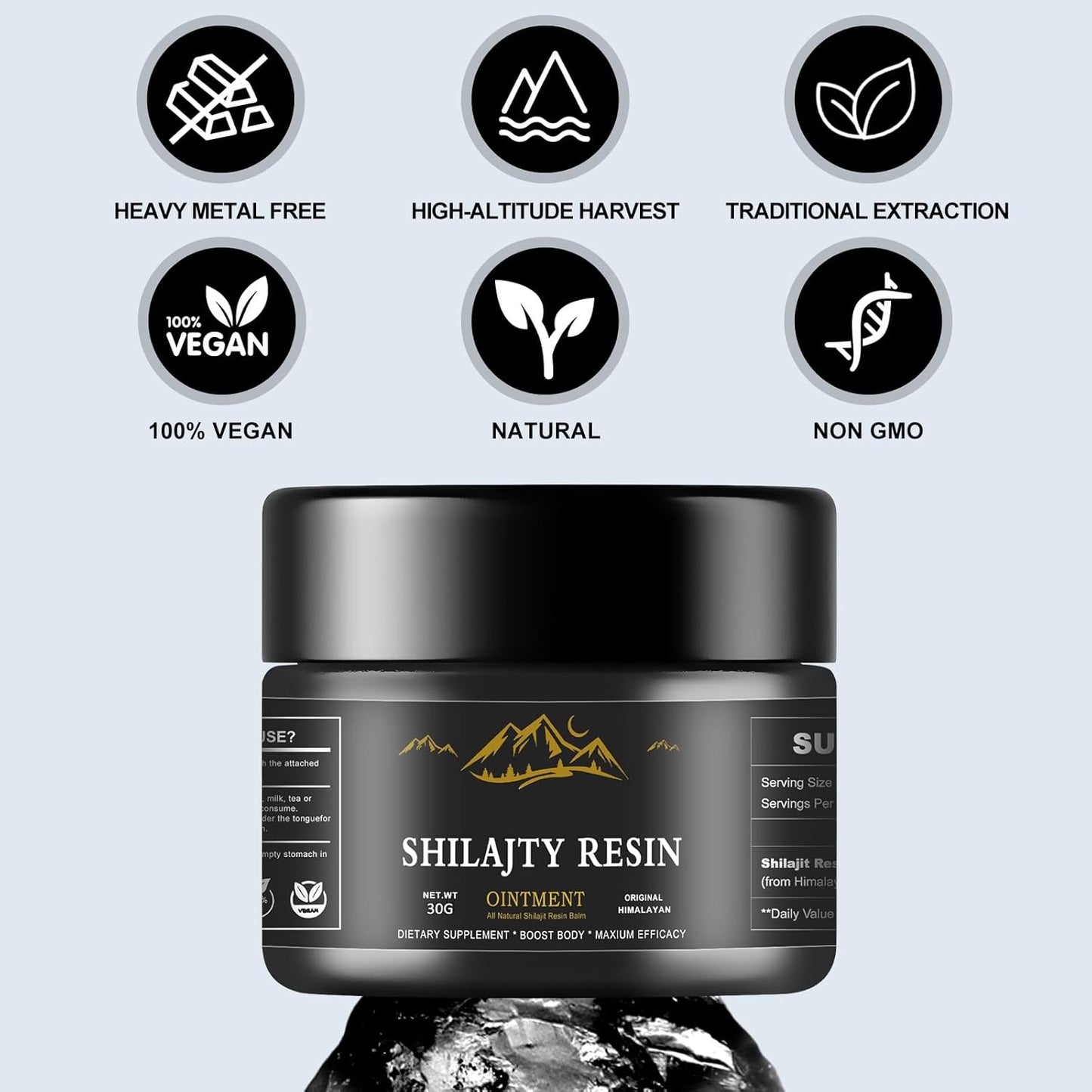Organic Himalayan Shilajit Resin 600mg - Potent Source of 85+ Minerals & Fulvic Acid for Energy & Immune Support - 30g