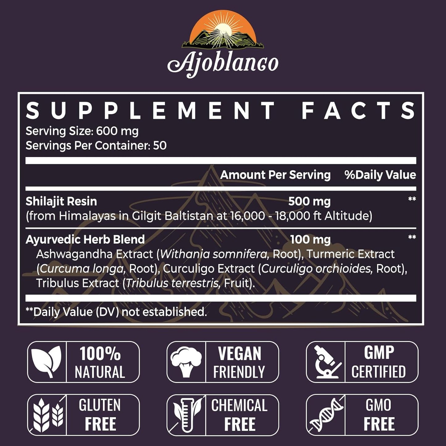 Organic Himalayan Shilajit Resin 600mg - Pure Shilajit Blend for Energy, Strength & Immunity - Pack of 4