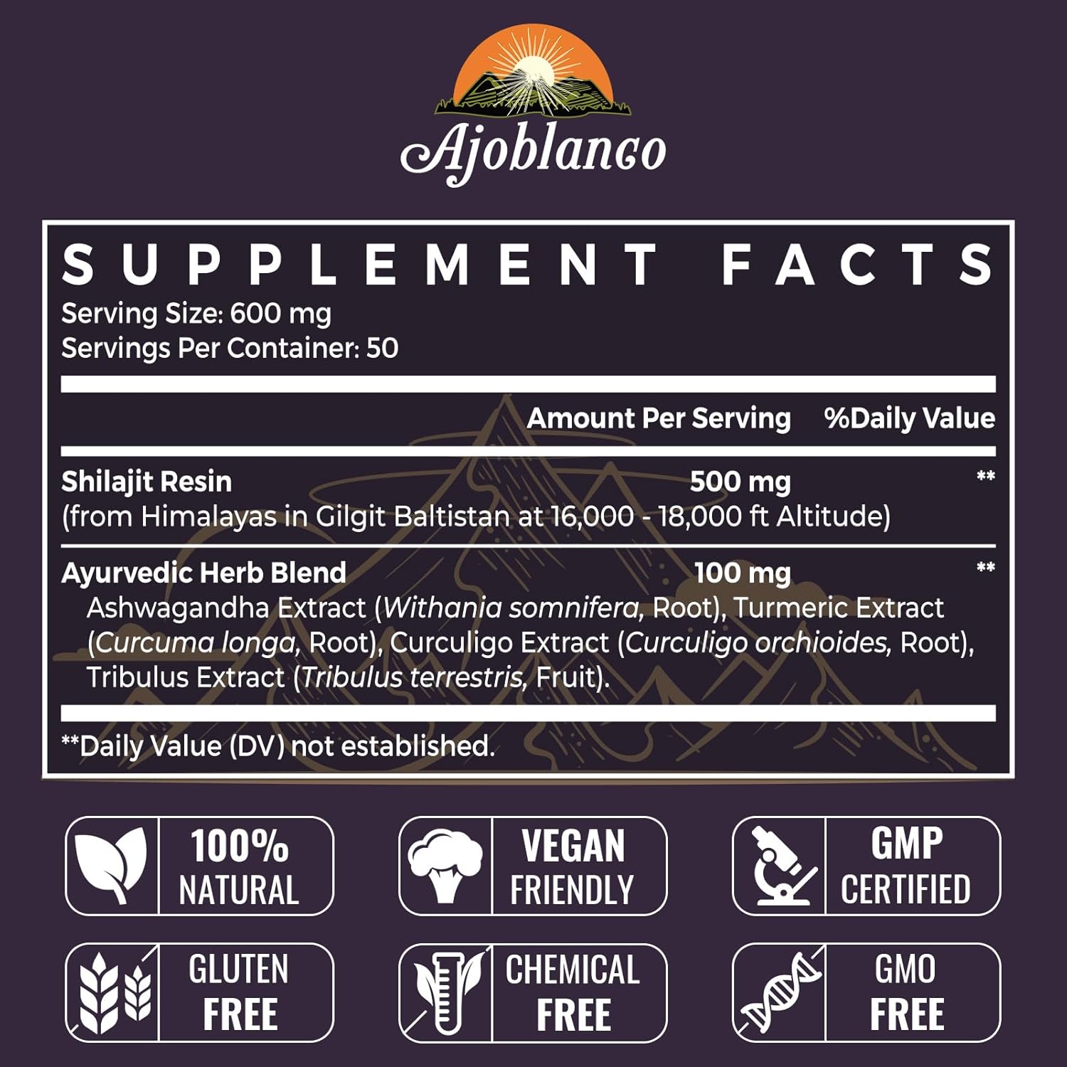 Organic Himalayan Shilajit Resin 600mg - Pure Shilajit Blend for Energy, Strength & Immunity - Pack of 4