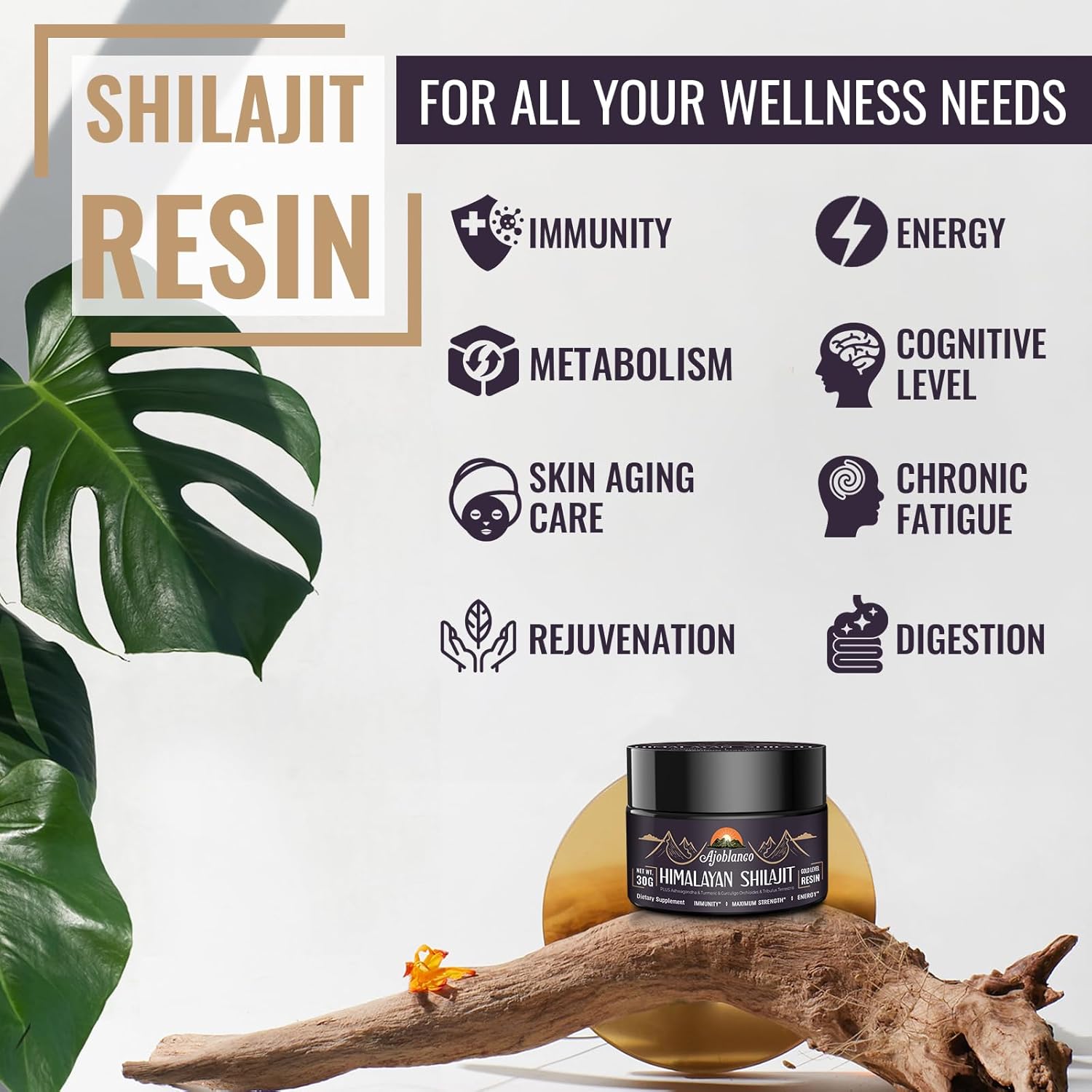 Organic Himalayan Shilajit Resin 600mg - Pure Shilajit Blend for Energy, Strength & Immunity - Pack of 4