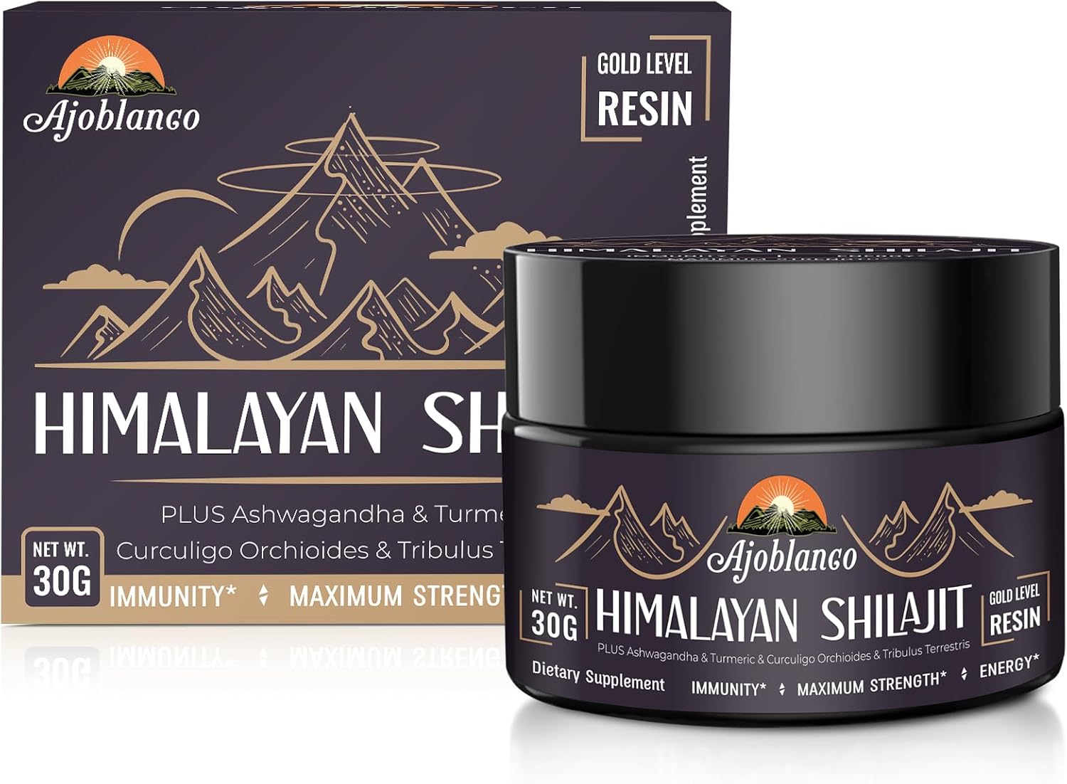 Organic Himalayan Shilajit Resin 600mg - Pure Shilajit Blend for Energy, Strength & Immunity - Pack of 4