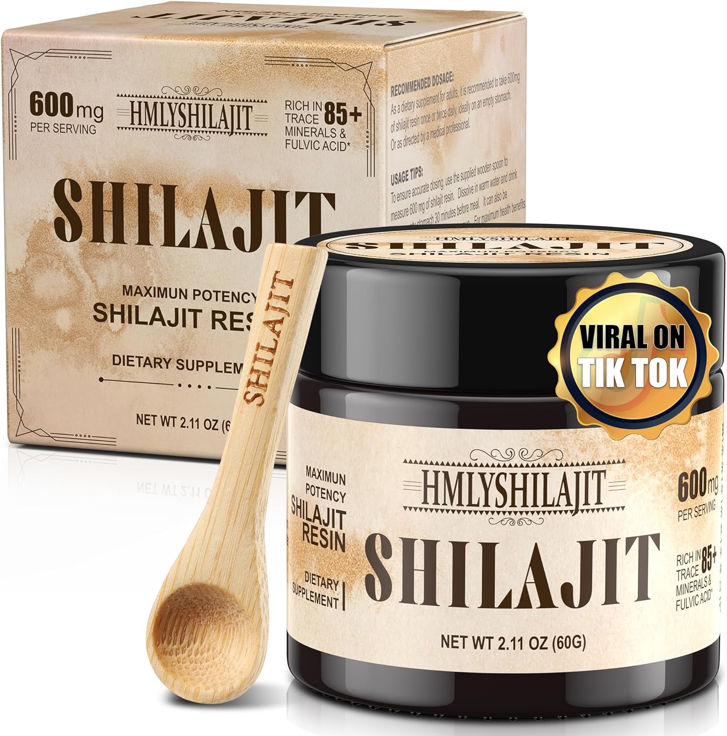 Organic Himalayan Shilajit Resin 60g - Pure Gold Grade Supplement with 85+ Trace Minerals for Energy & Immunity - Natural Fulvic Acid Focus Booster