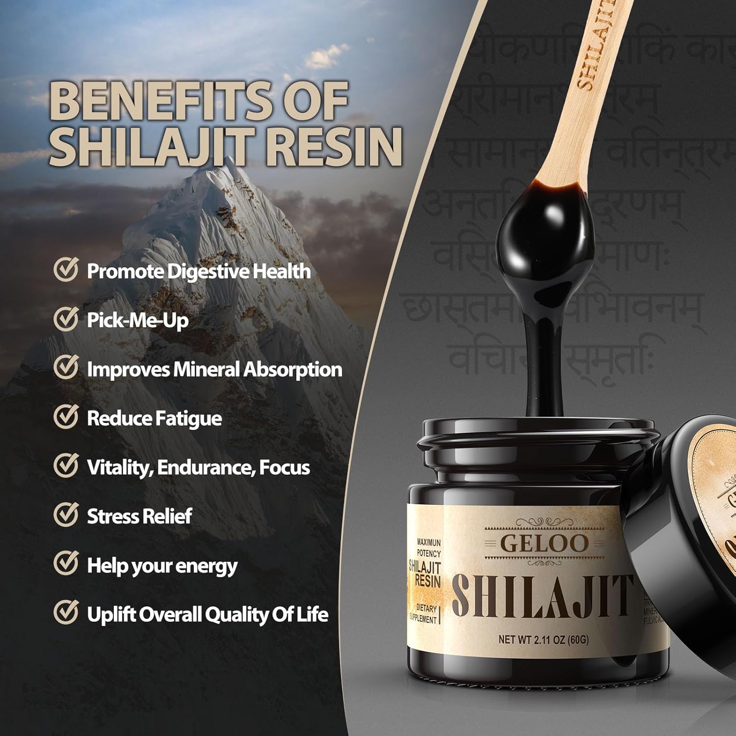 Organic Himalayan Shilajit Resin 60g - Pure Gold Grade Supplement with 85+ Trace Minerals for Energy & Immunity - Natural Fulvic Acid Focus Booster