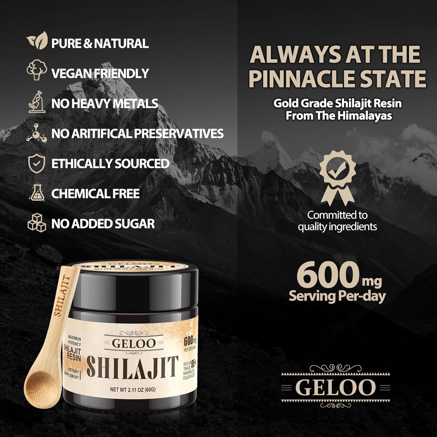 Organic Himalayan Shilajit Resin 60g - Pure Gold Grade Supplement with 85+ Trace Minerals for Energy & Immunity - Natural Fulvic Acid Focus Booster