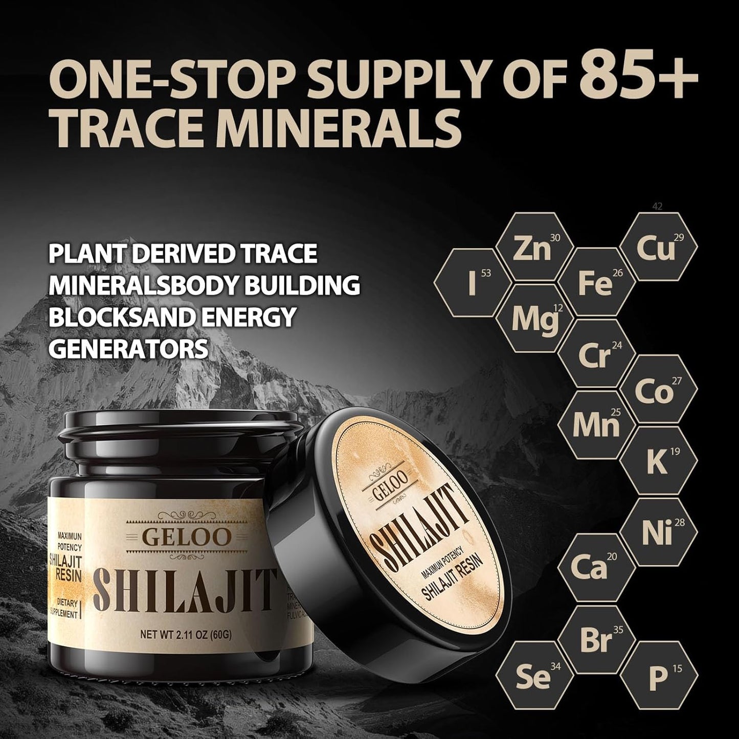 Organic Himalayan Shilajit Resin 60g - Pure Gold Grade Supplement with 85+ Trace Minerals for Energy & Immunity - Natural Fulvic Acid Focus Booster