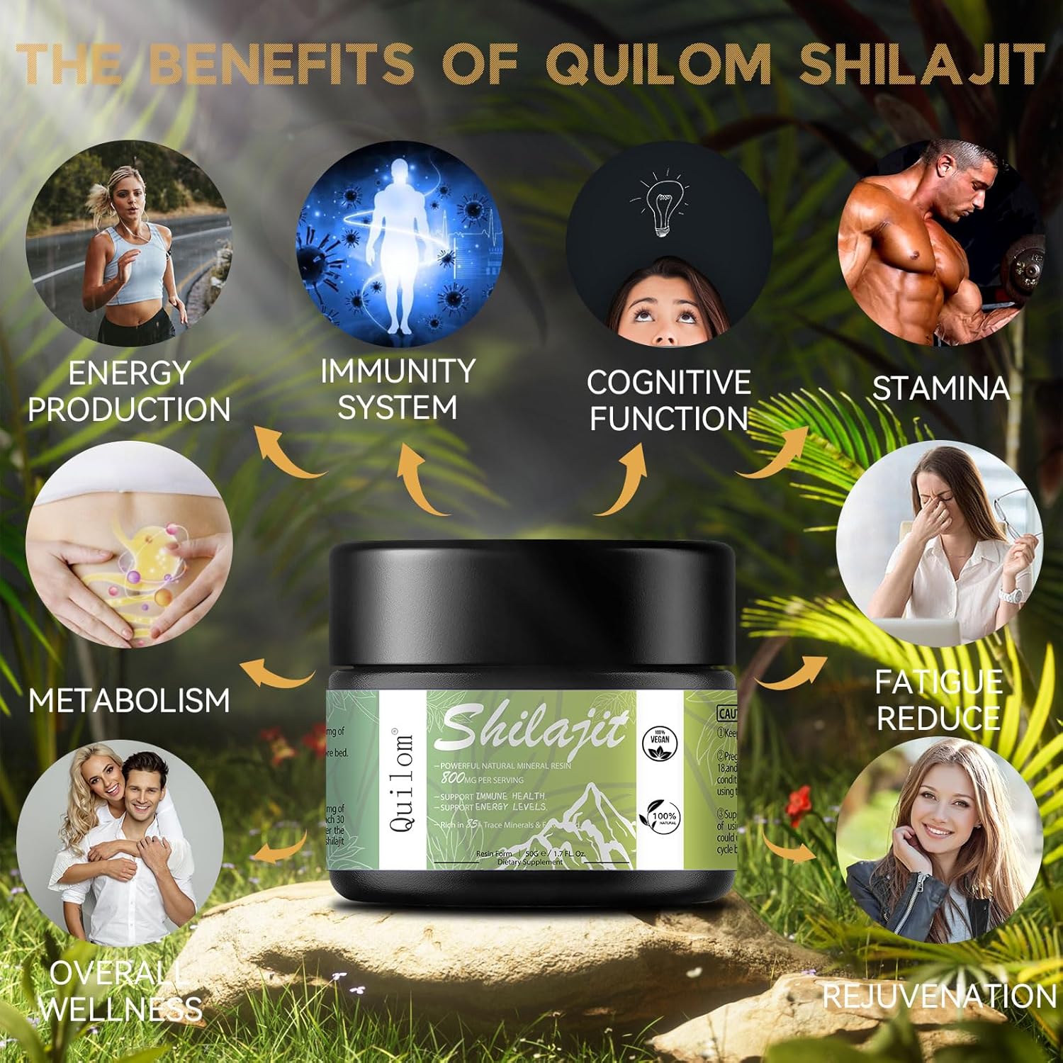 Organic Himalayan Shilajit Resin 800mg Max Strength Supplement - 85+ Trace Minerals - Golden Grade - Immune Support - 50g