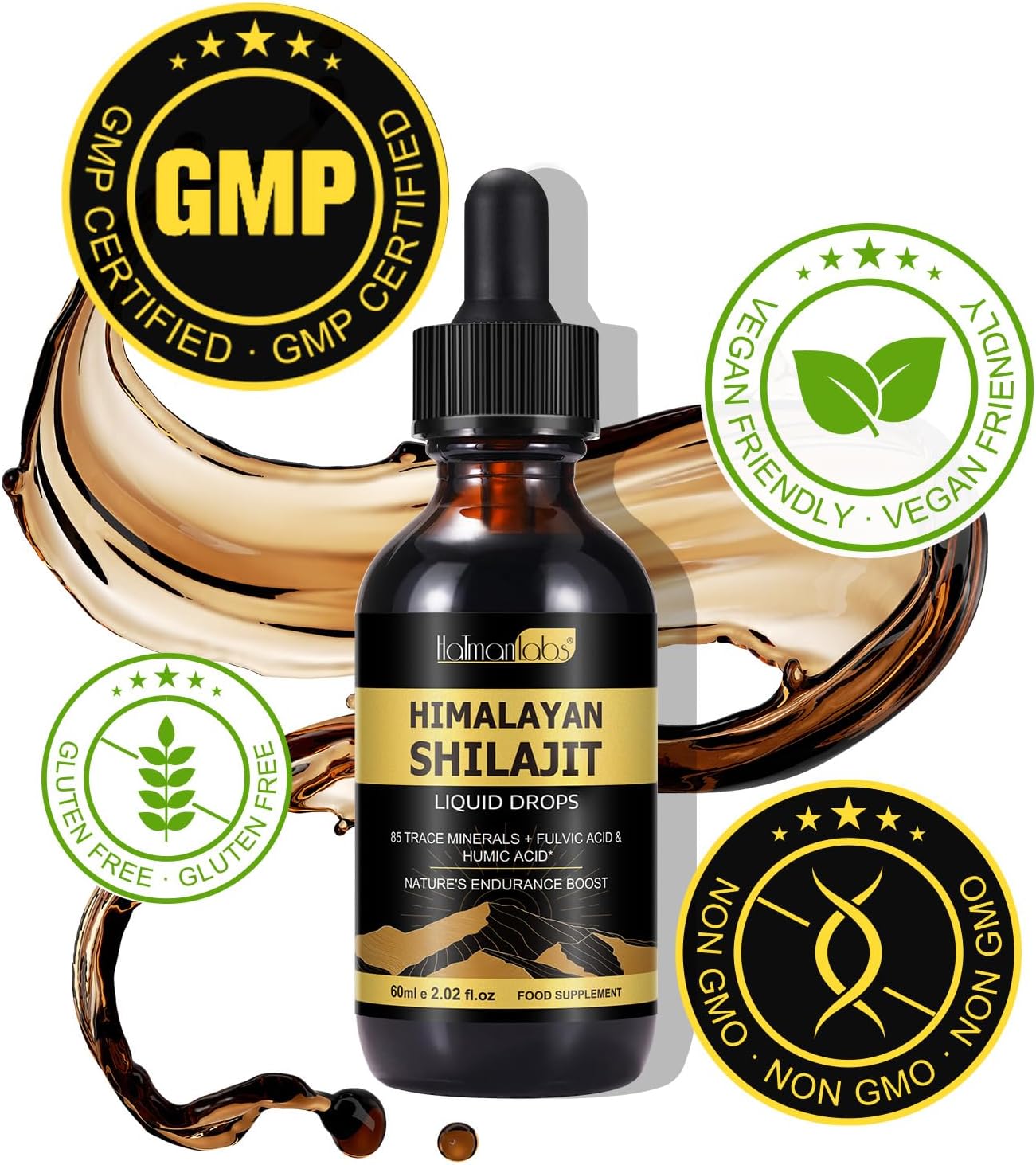 Organic Himalayan Shilajit Resin Drops - Liquid Gold Supplement, Rich in 85+ Trace Minerals for Men & Women, 2.02 Fl Oz (Pack of 2)