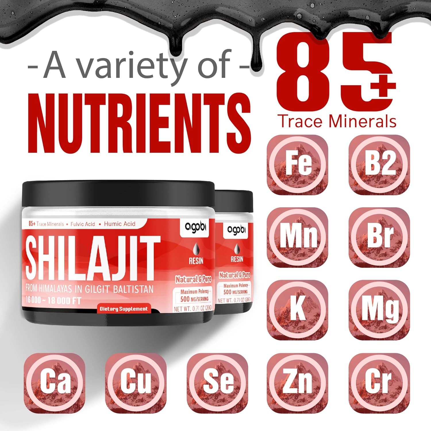 Organic Himalayan Shilajit Resin Supplement - 2 Packs, 20g Each - Rich in 85+ Trace Minerals, Fulvic Acid, Humic Acid - Boost Energy, Immune System, Brain Health