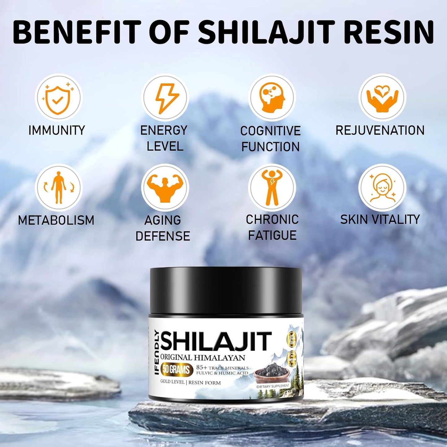 Organic Himalayan Shilajit Resin Supplement 600mg - Maximum Potency Gold Grade with 85+ Trace Minerals & Fulvic Acid - Boosts Energy & Immunity - Natural Authentic - 50g (2 Pack)