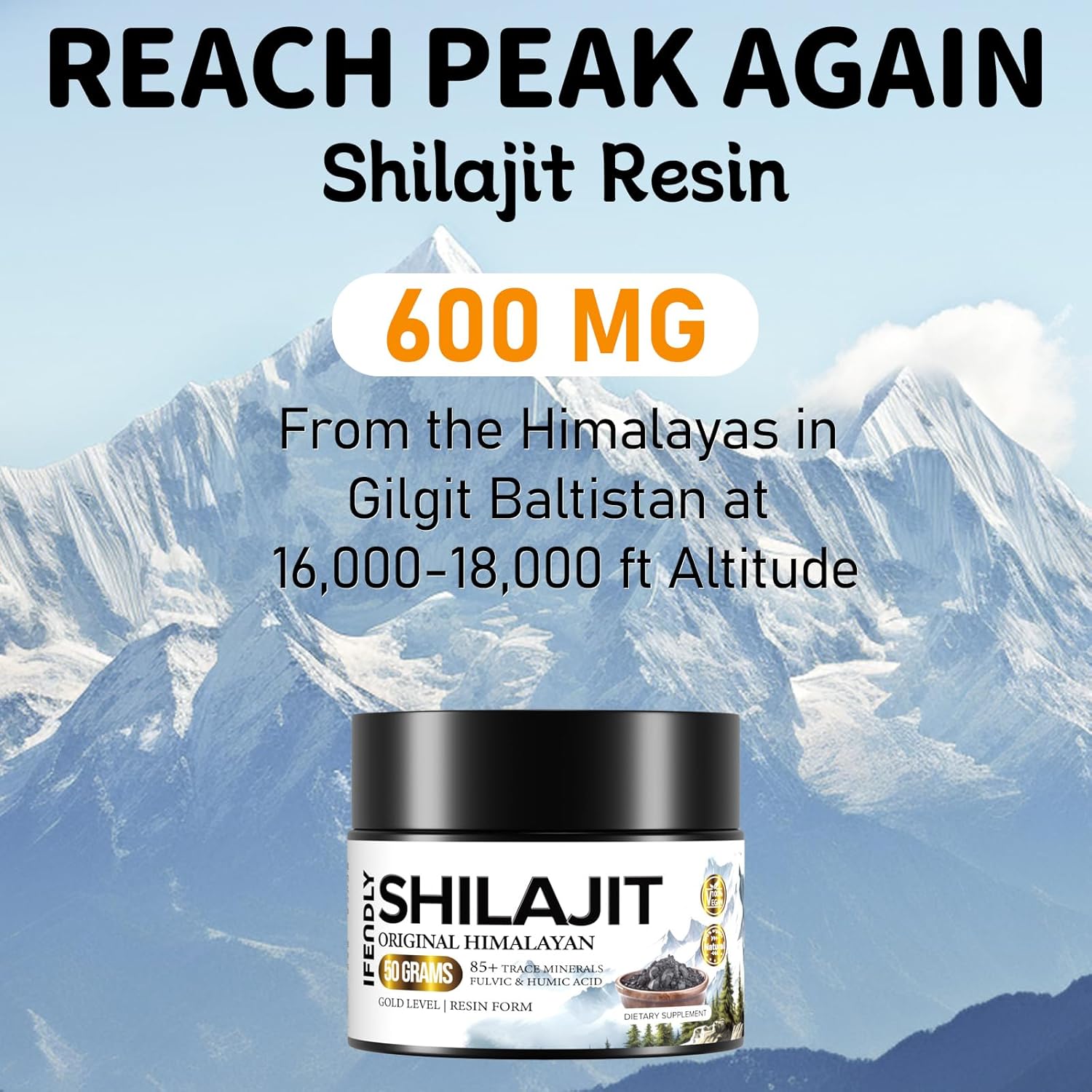 Organic Himalayan Shilajit Resin Supplement 600mg - Maximum Potency Gold Grade with 85+ Trace Minerals & Fulvic Acid - Boosts Energy & Immunity - Natural Authentic - 50g (2 Pack)
