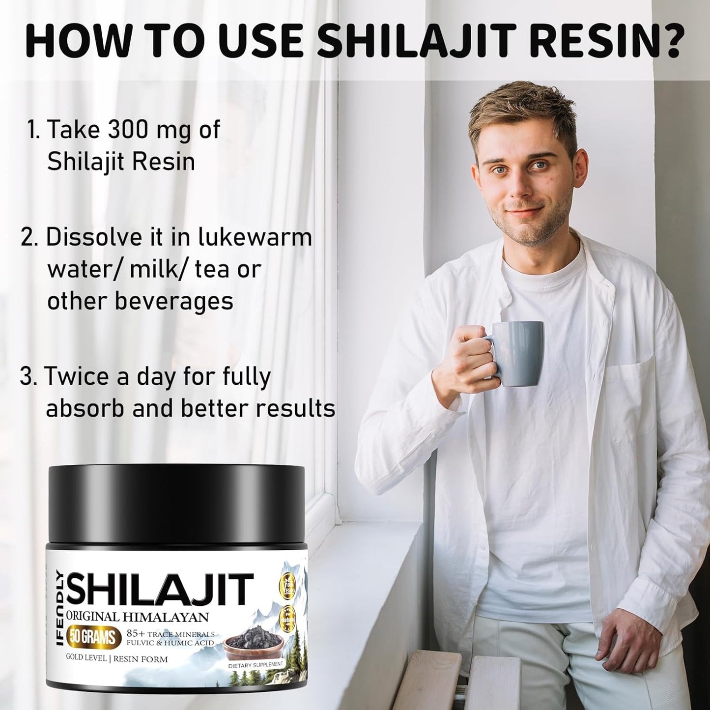 Organic Himalayan Shilajit Resin Supplement 600mg - Maximum Potency Gold Grade with 85+ Trace Minerals & Fulvic Acid - Boosts Energy & Immunity - Natural Authentic - 50g (2 Pack)