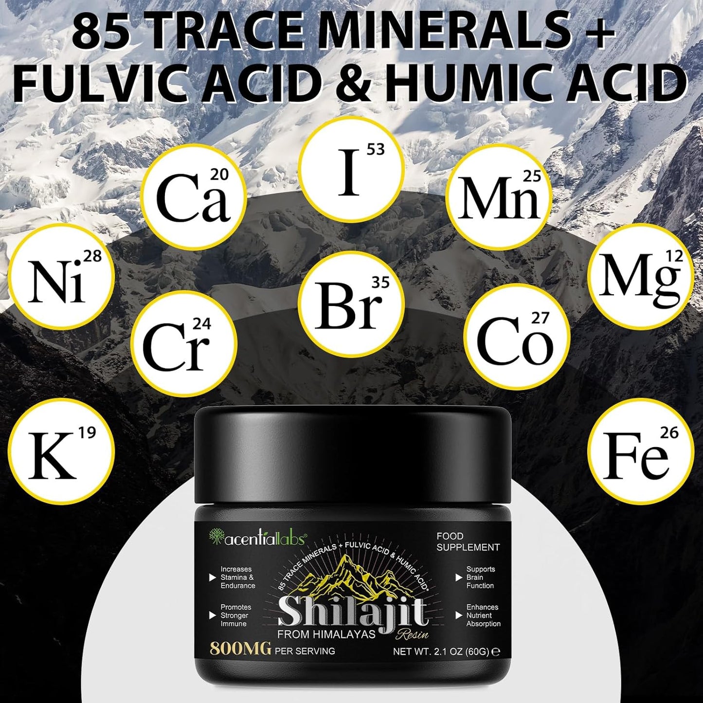Organic Himalayan Shilajit with 85+ Minerals and Humic Acid - Boosts Metabolism & Fights Fatigue - Immune Support - 2.1 OZ (4 Months Supply)