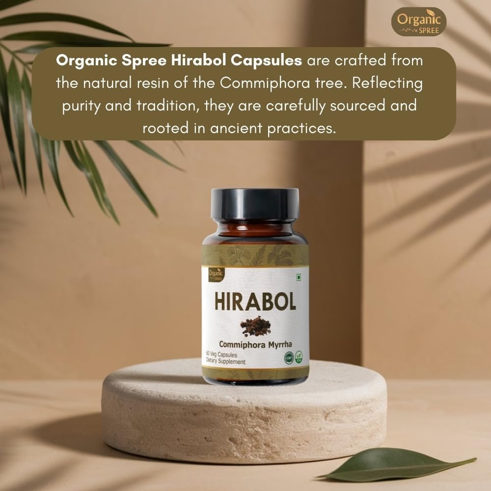 Organic Hirabol Capsules - 900mg per Serving | Vegan and Natural Commiphora myrrha Supplement | 60 Capsules