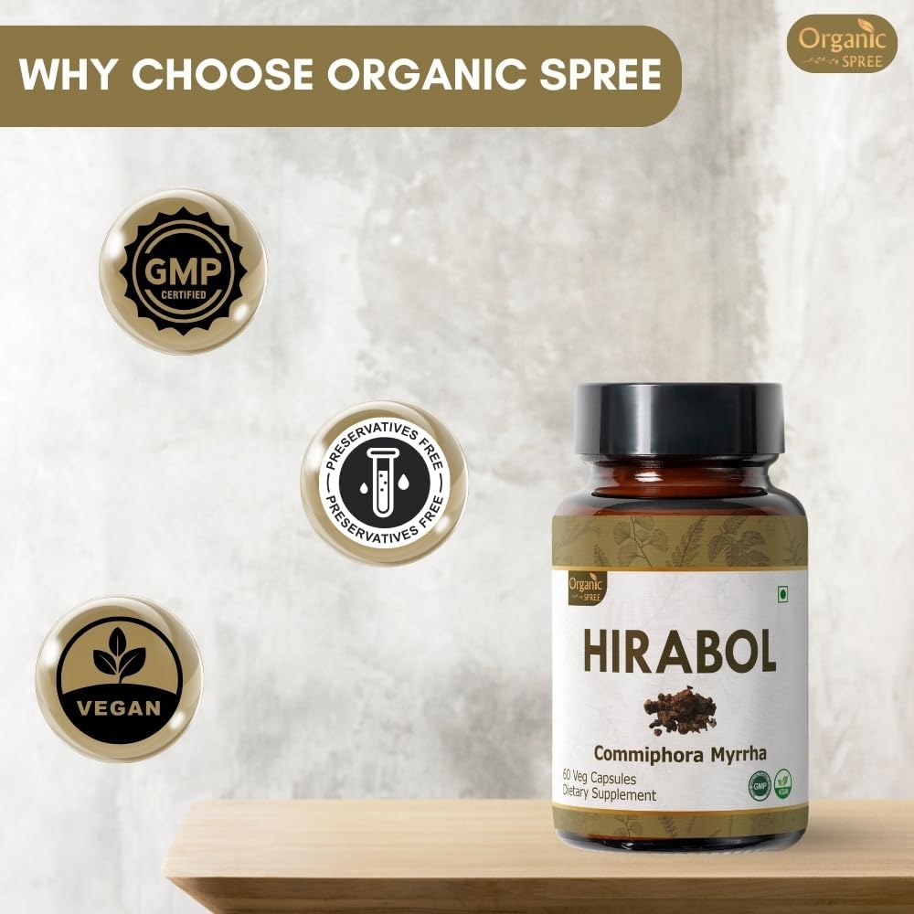 Organic Hirabol Capsules - 900mg per Serving | Vegan and Natural Commiphora myrrha Supplement | 60 Capsules