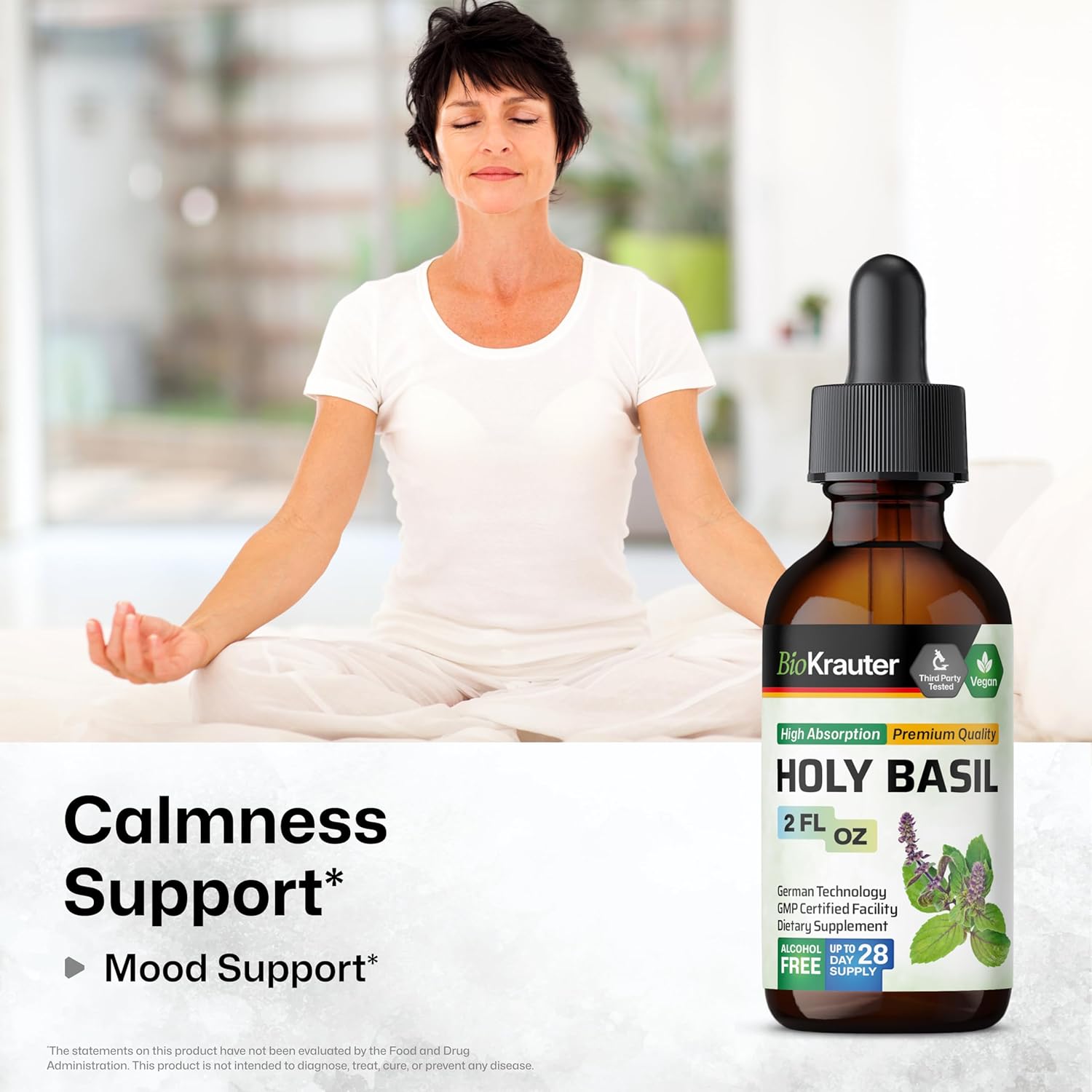 Organic Holy Basil and Rhodiola Rosea Tinctures Bundle - 2 Fl. Oz. Each