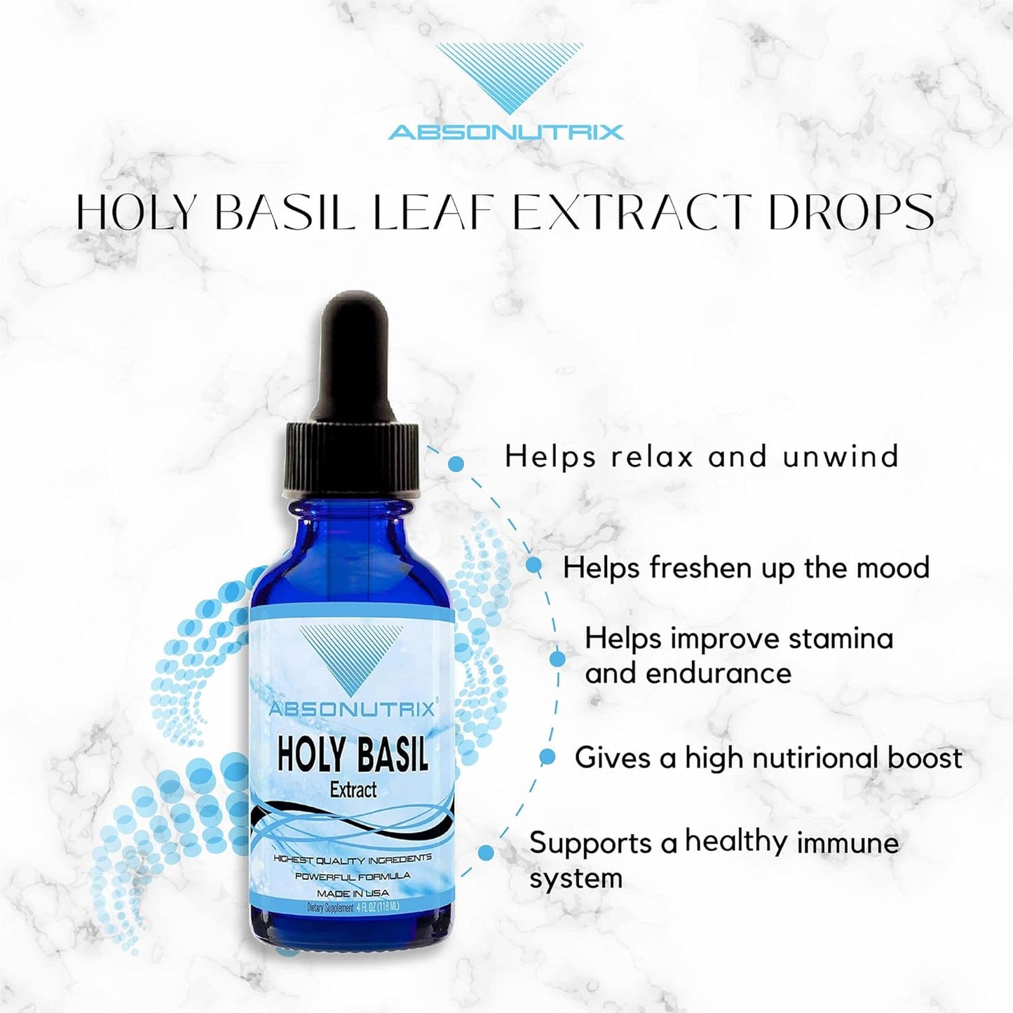 Organic Holy Basil Extract 4 Oz Drops - Immunity Boost - 200 Servings - USA Made - Third-Party Tested - Non-GMO - GMP Certified - Cruelty Free