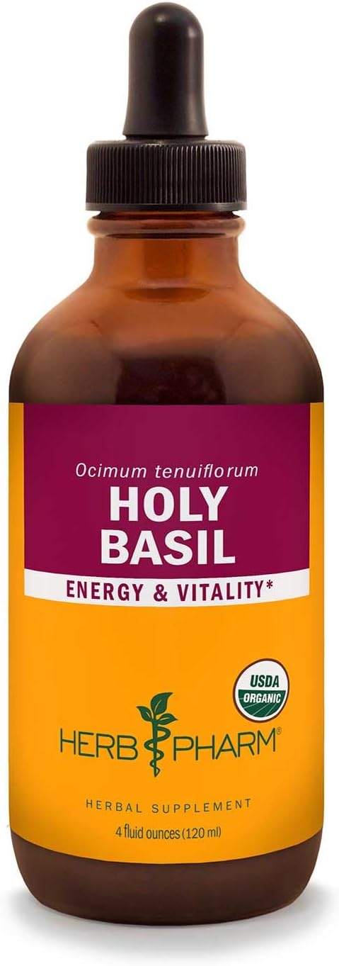 Organic Holy Basil Liquid Extract for Energy & Vitality - 4 Fl Oz by Herb Pharm