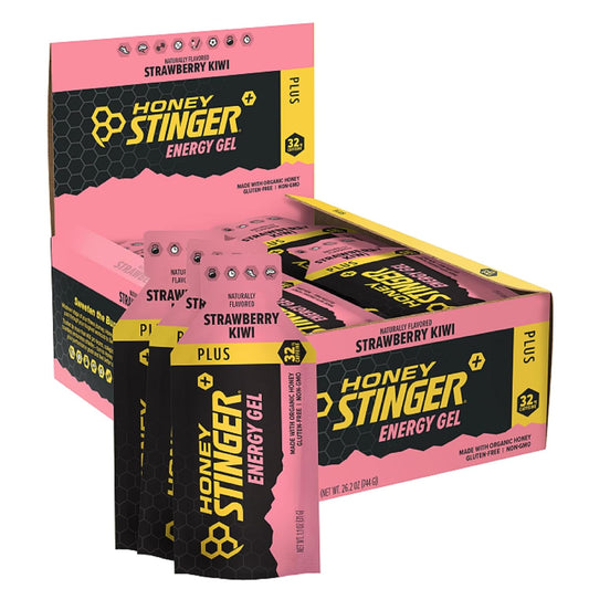 Organic Honey Caffeinated Energy Gel - Strawberry Kiwi Flavor | Gluten-Free | Sports Nutrition for Exercise, Running, and Performance | 24 Pack for Home and Gym